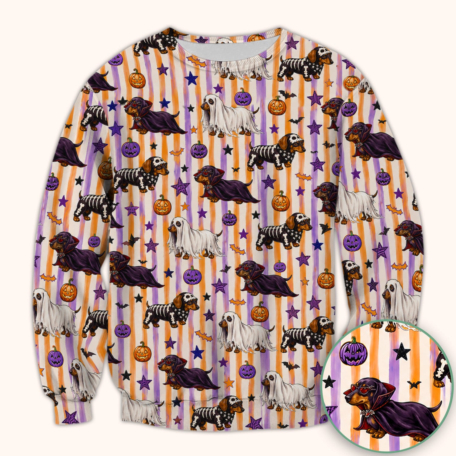 Halloween Dachshund Stripe Pattern Scrub Top, Comfortable Scrubs for Nurses