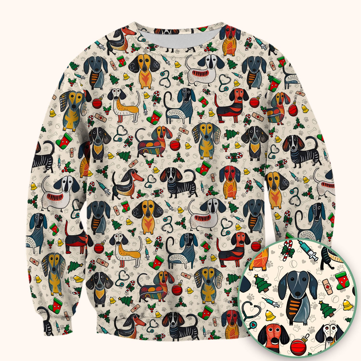 Christmas Wiener Dog Scrub Top - Funny Sausage Dog Nurse Shirt for Women - Holiday Medical Uniform