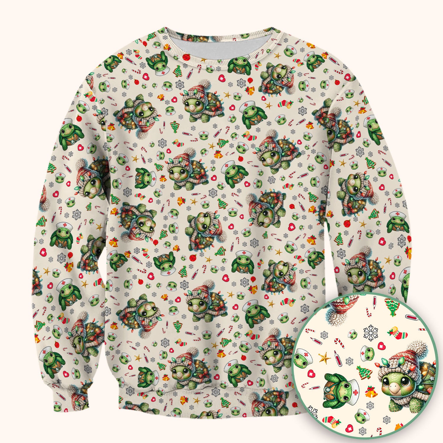 Christmas Turtle Scrub Top - Cute Funny Nurse Shirt - Holiday Medical Uniform for Women RN LPN CNA Gift Idea