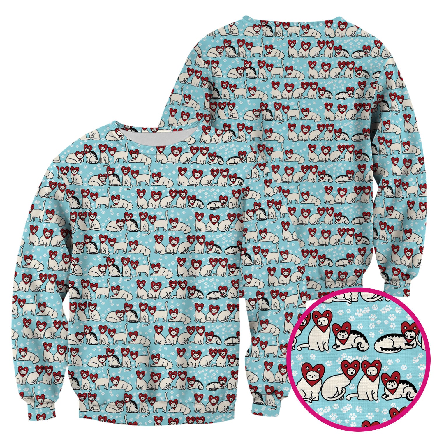 Cute Cat Heart Pattern Scrub Top, Funny Cat Scrub Shirt For Nurses, Breathable Fabrics Nursing Uniform