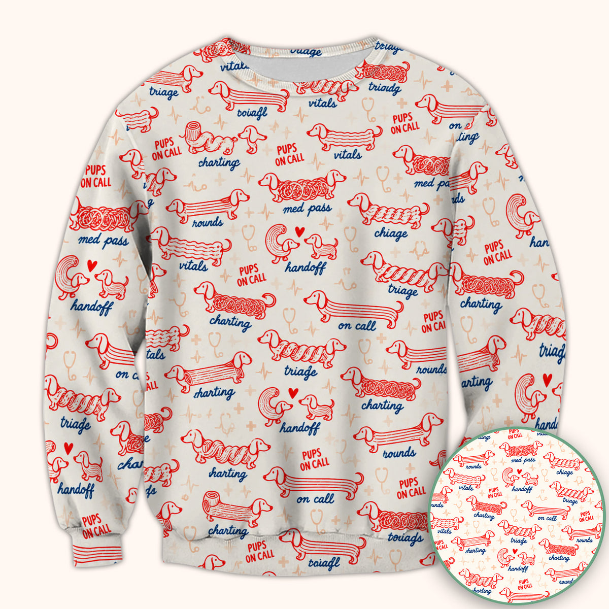 Cute Pups On Call Dachshund Pattern Scrub Top, Comfortable Scrubs for Nurses