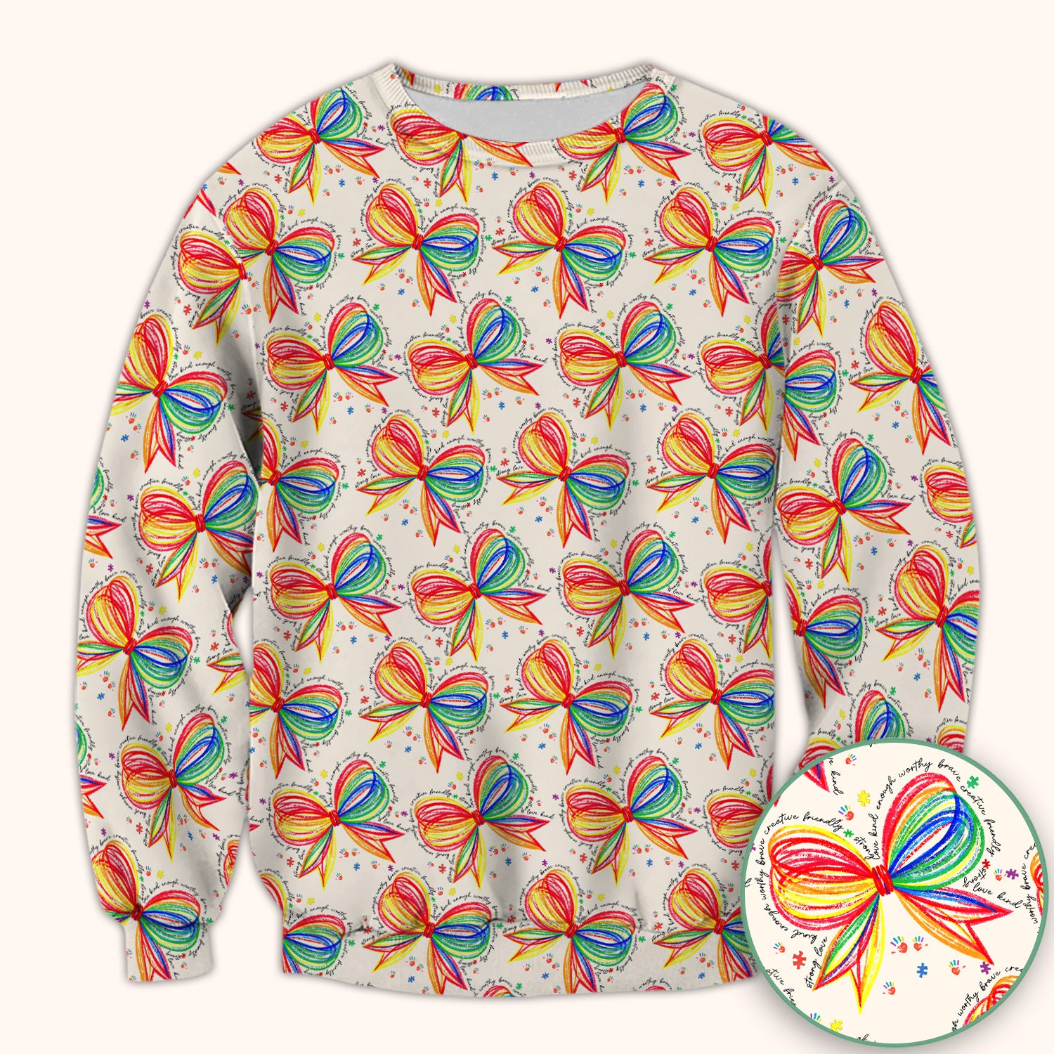 Colorful Rainbow Bow Pattern Scrub Top, Comfortable Scrubs for Nurses