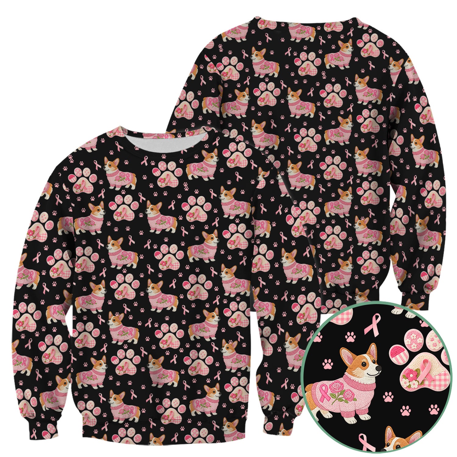 Corgi Pink Ribbon Scrub for Women - Breast Cancer Awareness Shirt - Floral Dog Paw Print Nursing Uniform - Support Gift