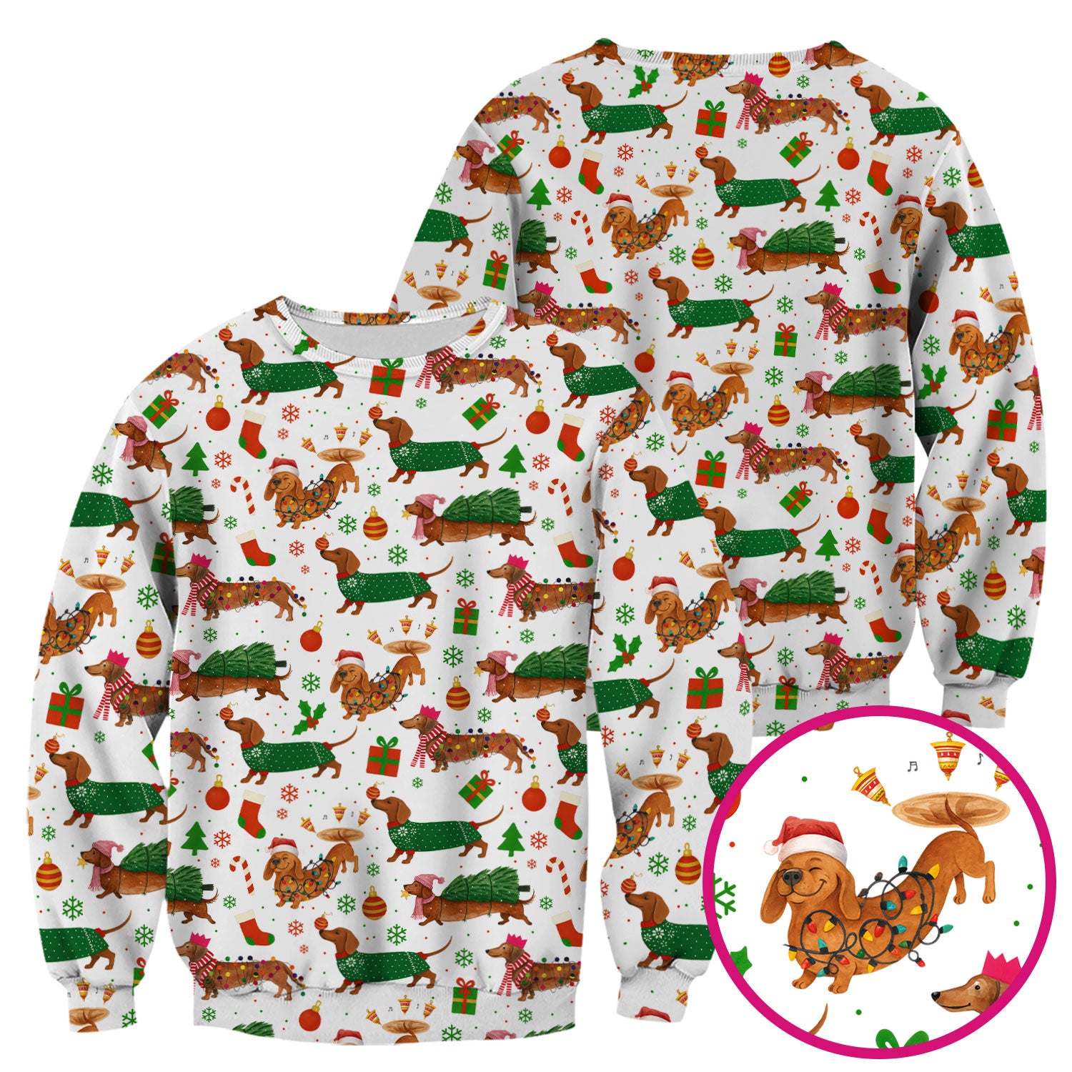 Christmas Dachshund Scrub Top - Funny Dog Scrub Shirt Multi Color - Holiday Medical Scrubs Gift for Nurse, CNA, RN, Doctor, Vet