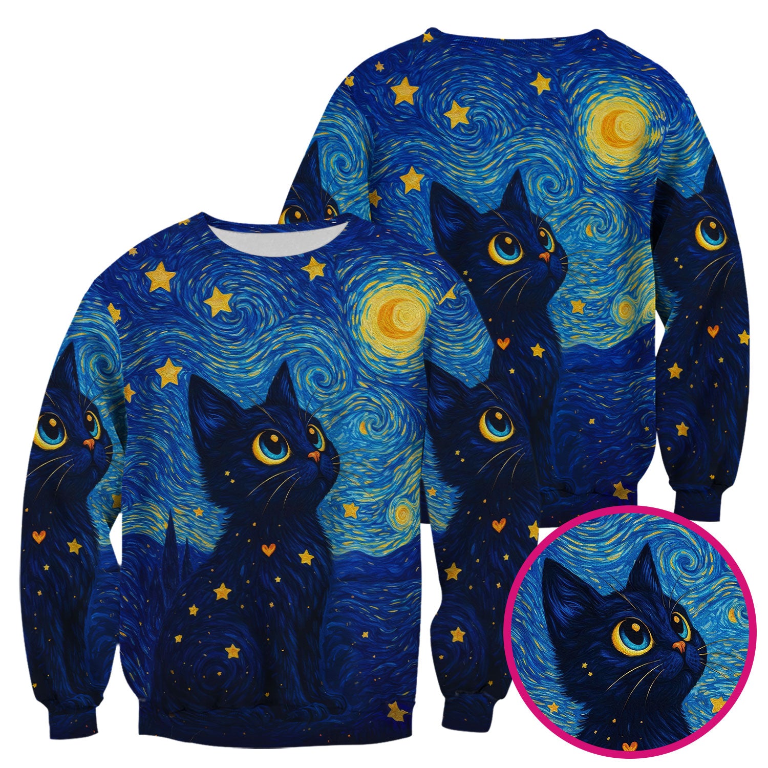 Black Cat Starry Night Pattern Scrub Top, Comfortable Scrubs for Nurses