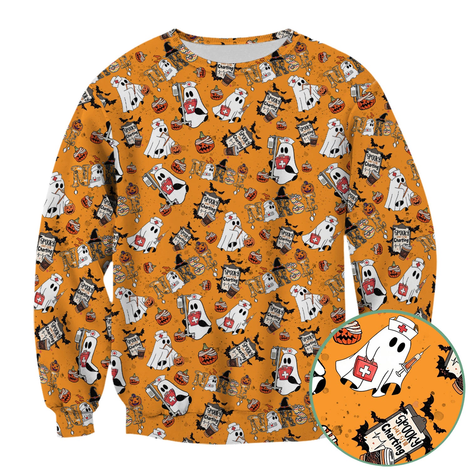Halloween Scrub Top - Spooky But Still Charting - Funny Scrubs for Nurses - Horror Pumpkin Nursing Uniform