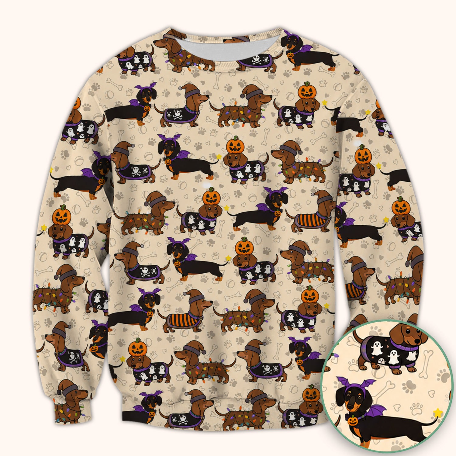 Halloween Dachshund with Pumpkin Ghost Print Scrub Top, Comfortable Scrubs for Nurses