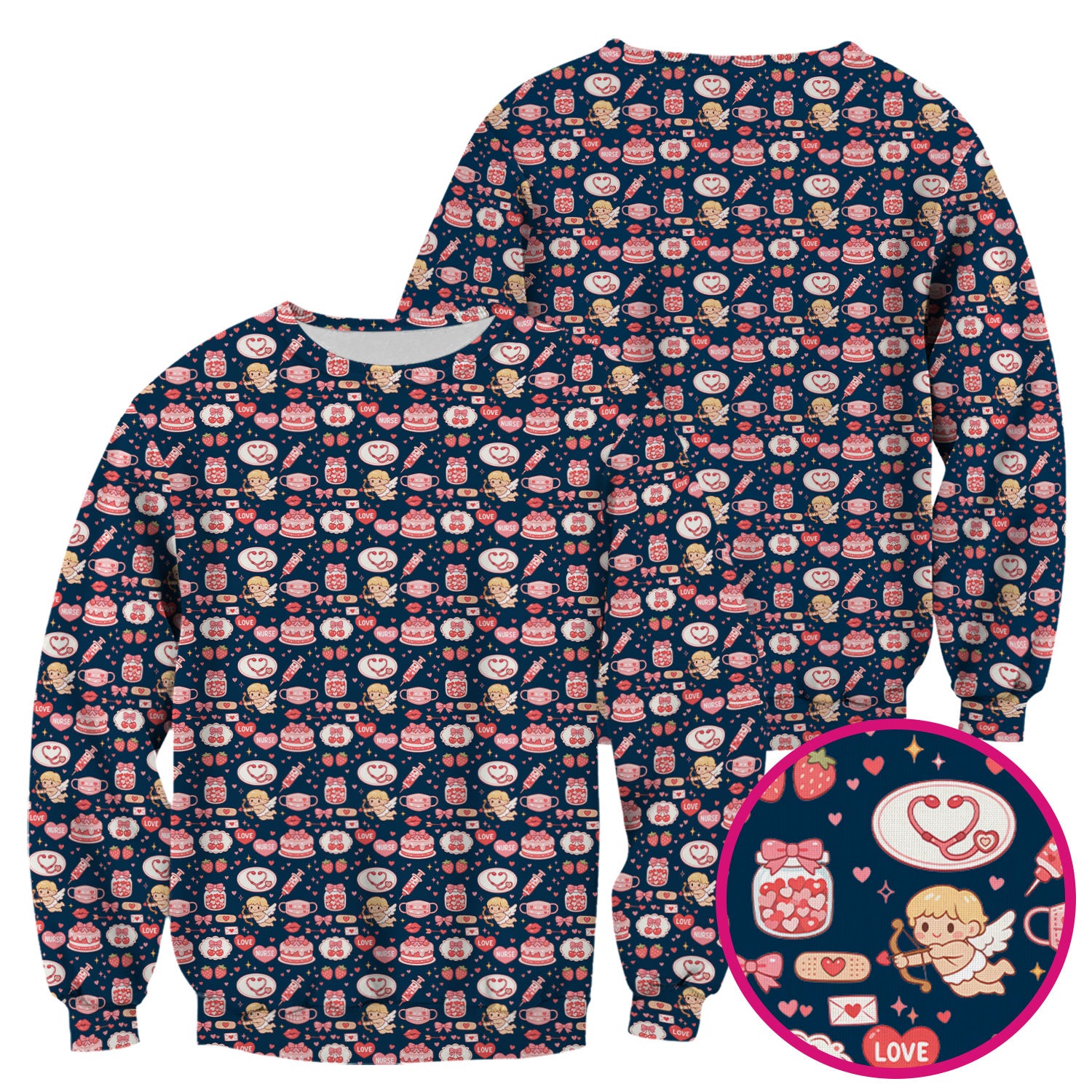 Cupid Nurse Scrub Top, Cute Love Medical Pattern Shirt For Valentine, Breathable Fabrics Nursing Uniform
