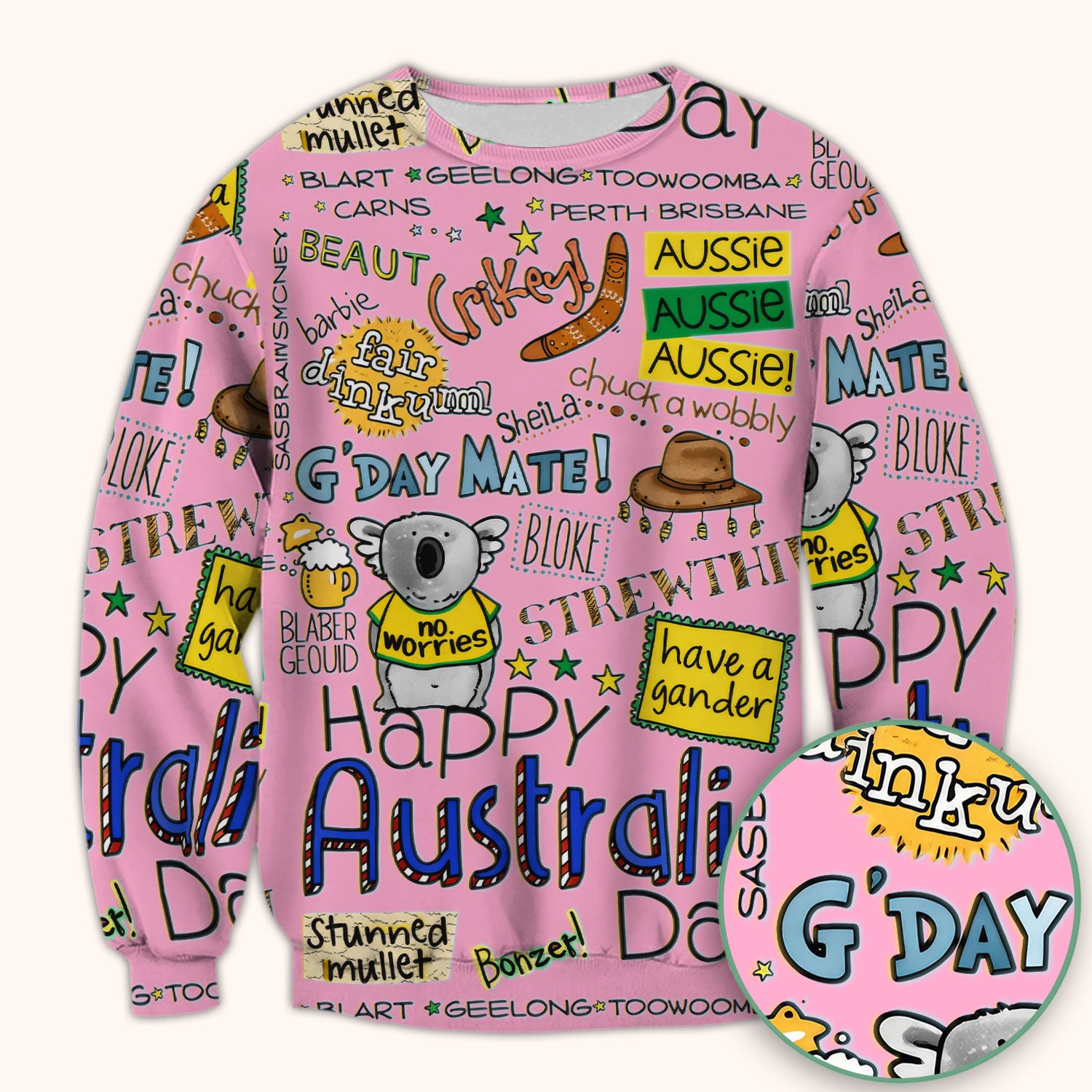 Cute Cartoon Koala Australia Pattern Scrub Top, Breathable Fabrics Nursing Uniform
