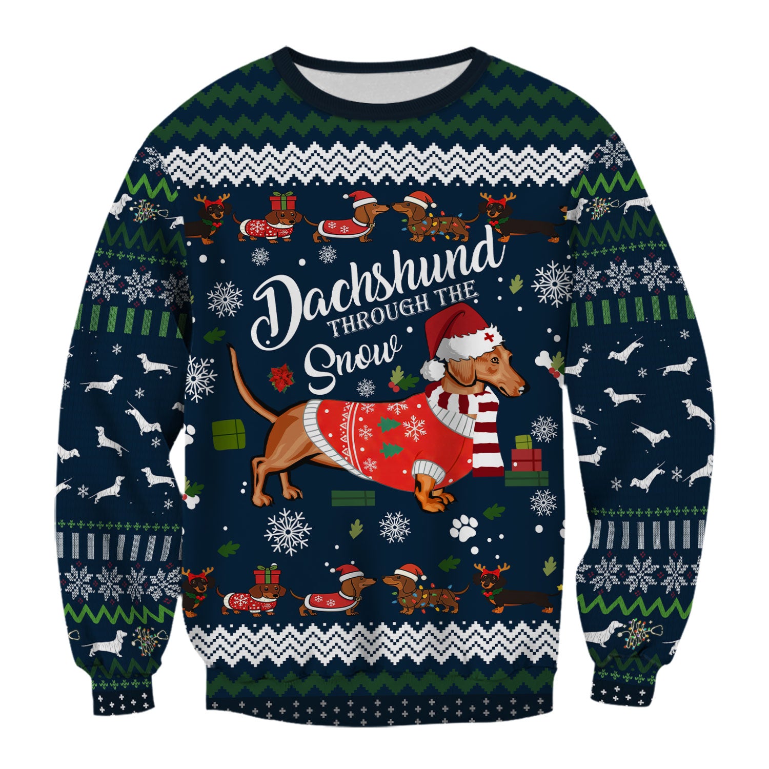 Dachshund Through the Snow - Funny Christmas Scrub Top - Wiener Dog Lover Gift - Holiday Medical Uniform