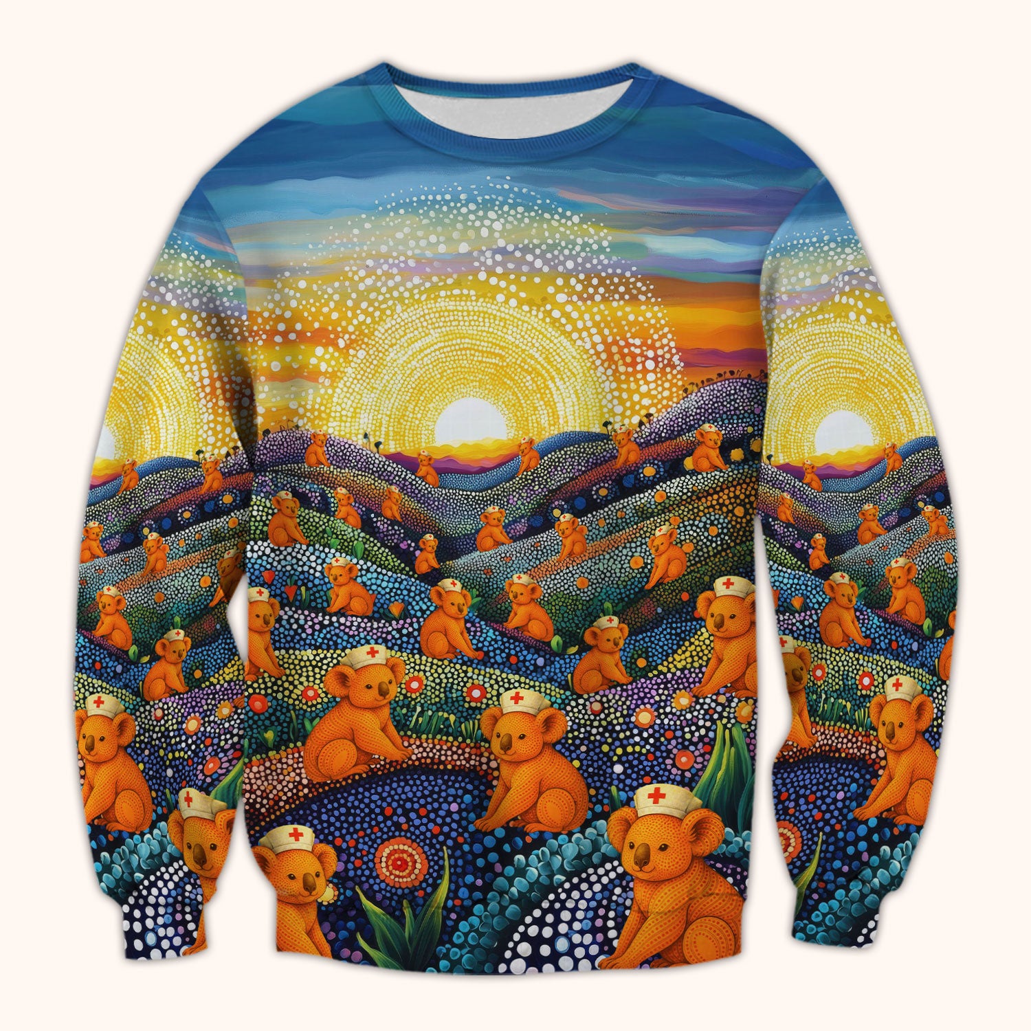 Australian Koala Dot Art Nurse Scrub Top - Women V-Neck Shirt