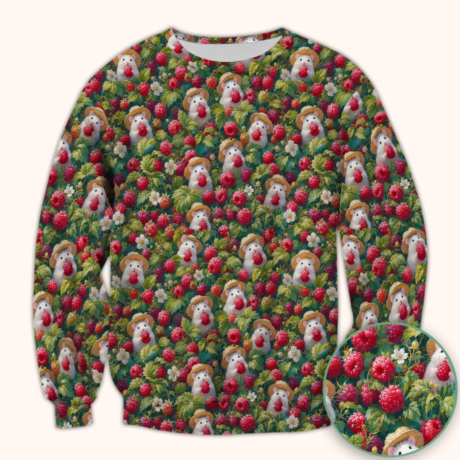 Cute Raspberry Mouse Garden Pattern Scrub Top, Comfortable Scrubs for Nurses