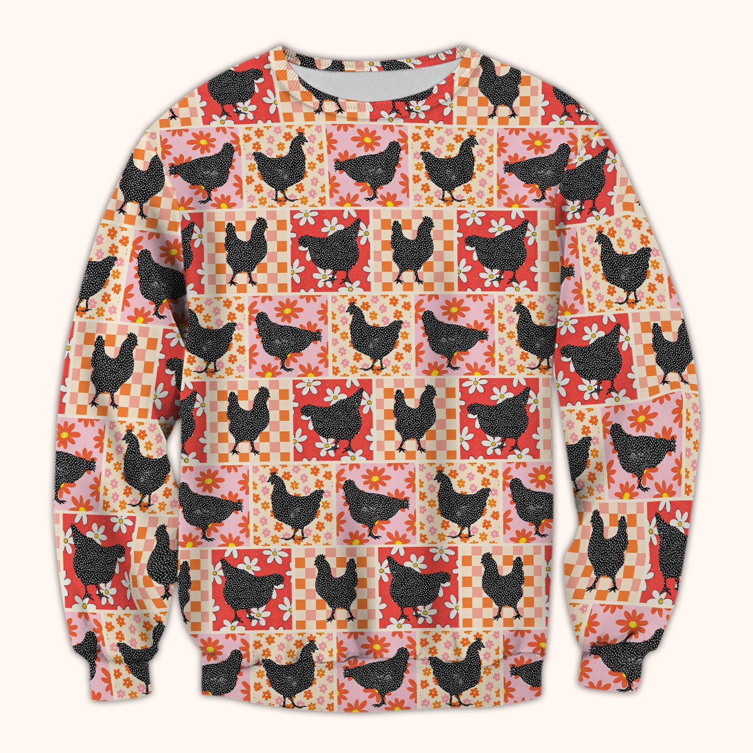 Charming Chicken Patchwork Floral Pattern Scrub Top, Comfortable Scrubs For Nurses