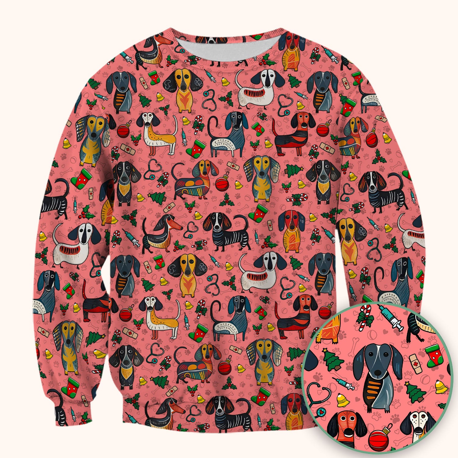 Dachshund Christmas Scrub Top - Cute Wiener Dog Nurse Uniform for Women - Holiday Medical Shirt