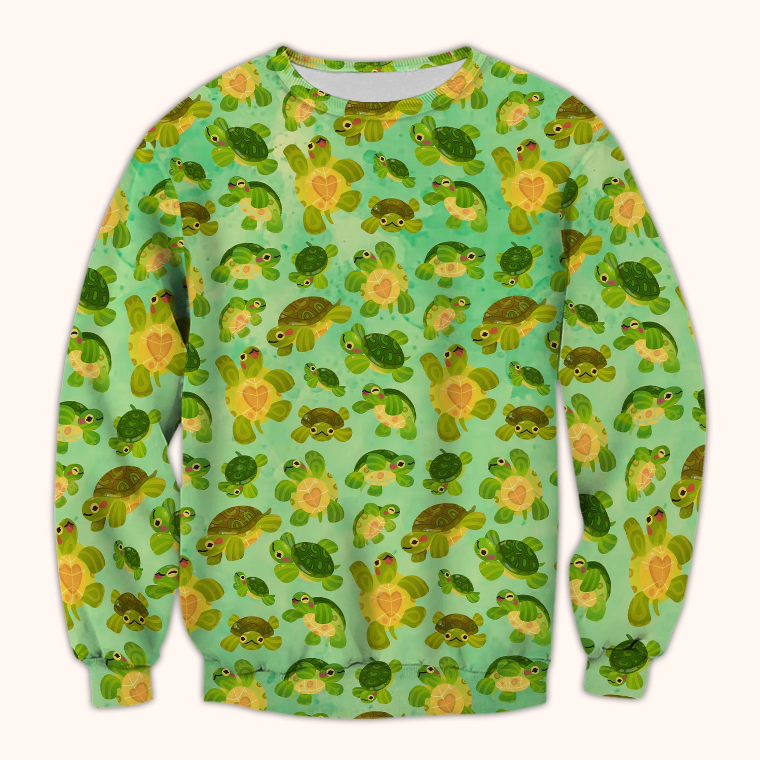 Cute Green Sea Turtle Pattern Scrubs Top, Breathable Fabrics Nursing Uniform