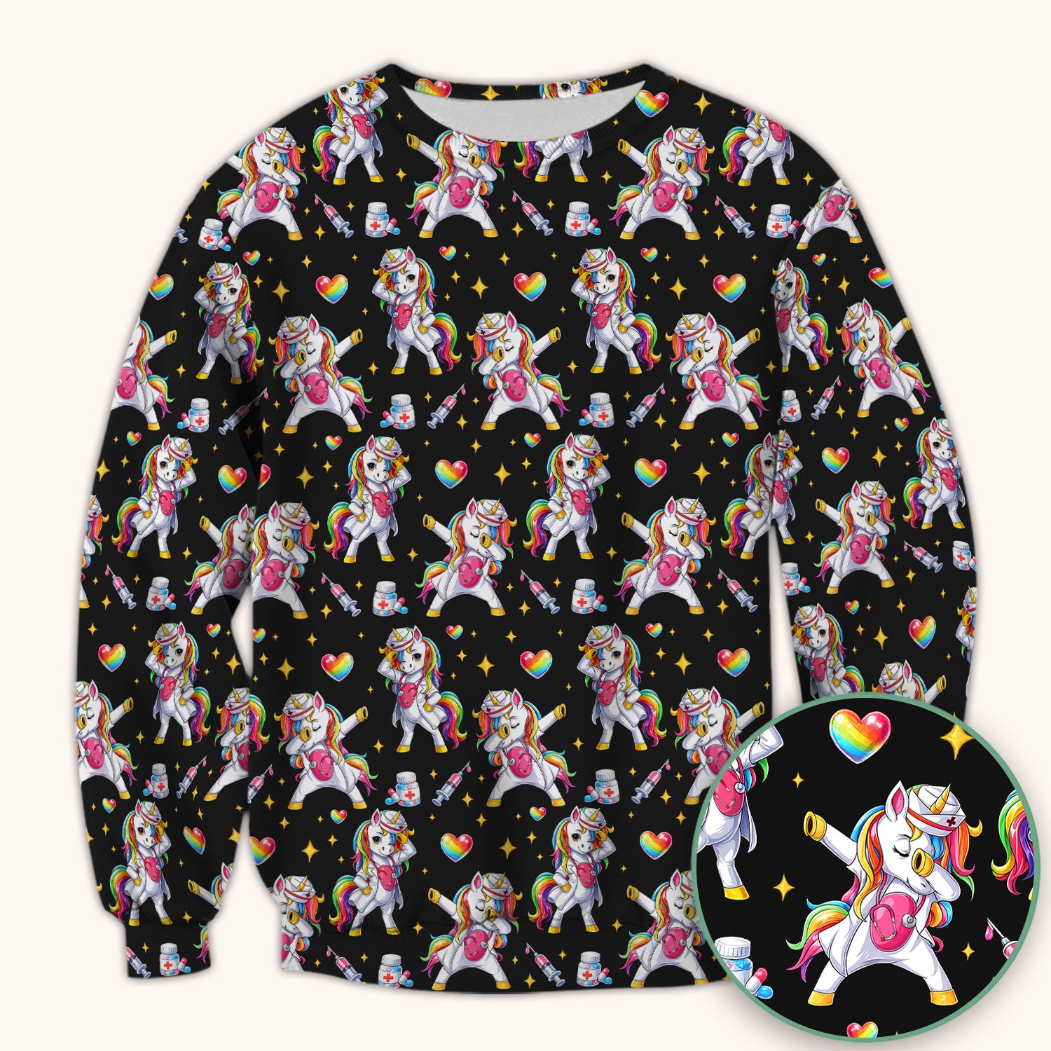 Playful Nurse Unicorn Rainbow Pattern Scrub Top, Comfortable Scrubs for Nurses