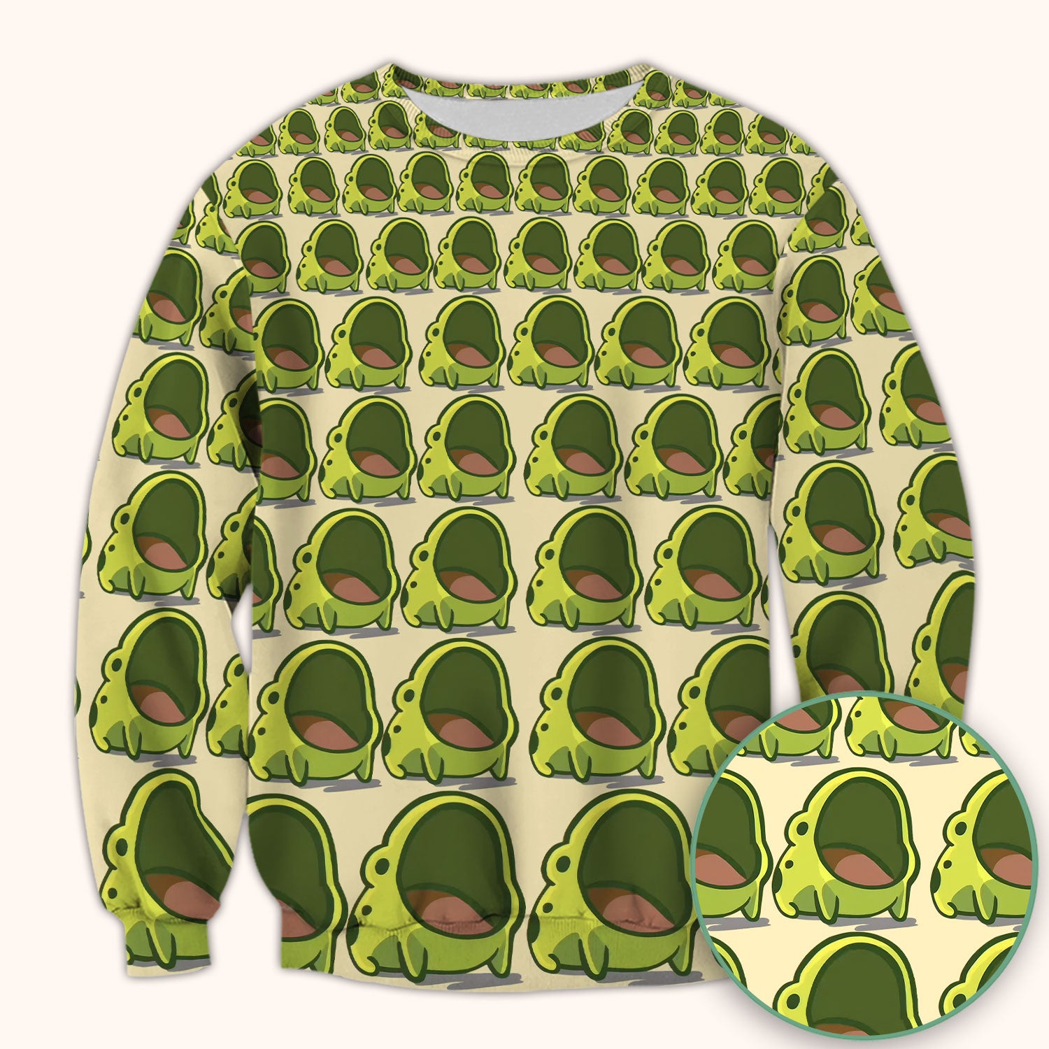 Cute Green Frog Cartoon Pattern Scrub Top, Breathable Fabrics Nursing Uniform