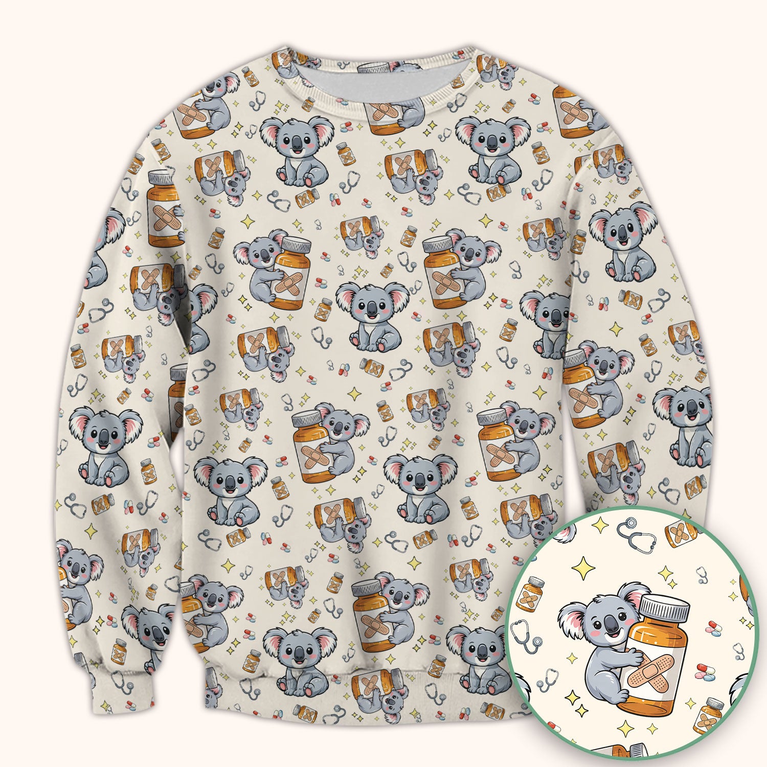 Cute Koala Nurse Bandage Medicine Print Scrub Top, Comfortable Scrubs for Nurses
