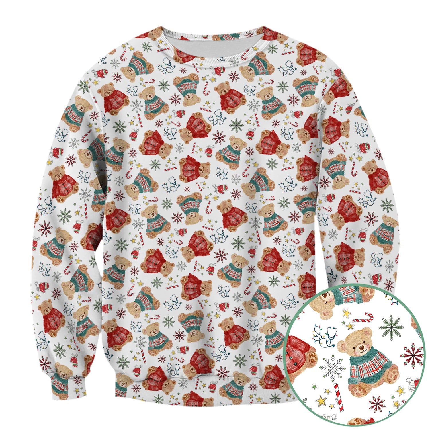 Funny Christmas Scrub Shirt - Cute Bear Winter Print Scrubs - Holiday Medical Scrub Top Gift for Women, Men, CNA RN, Doctor Nurse Christmas Outfit