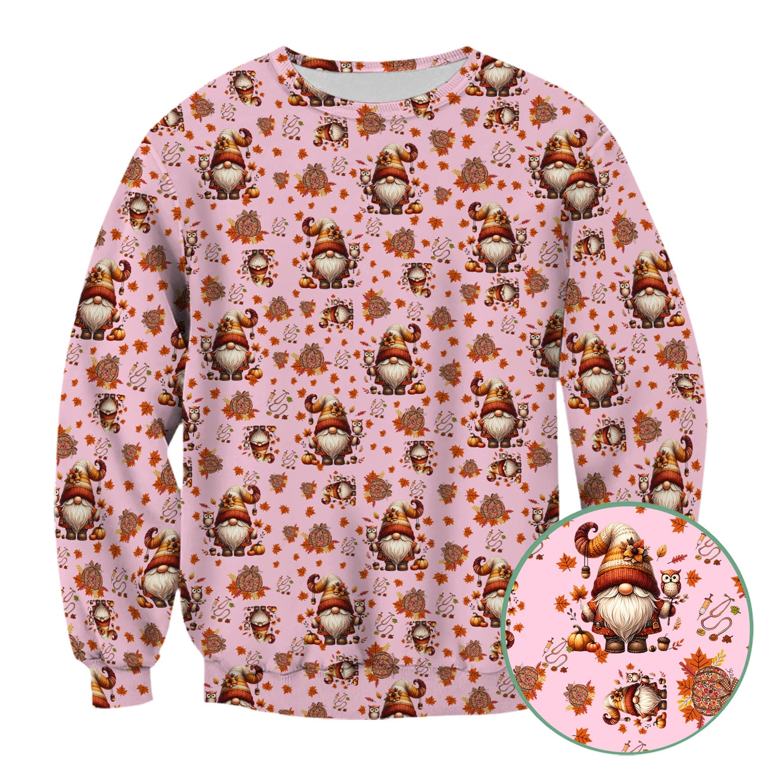 Fall Gnome Nurse Scrub Top for Women - Autumn Leaves Pumpkin Shirts - Thanksgiving Nursing Uniform Gift for RN LPN CNA