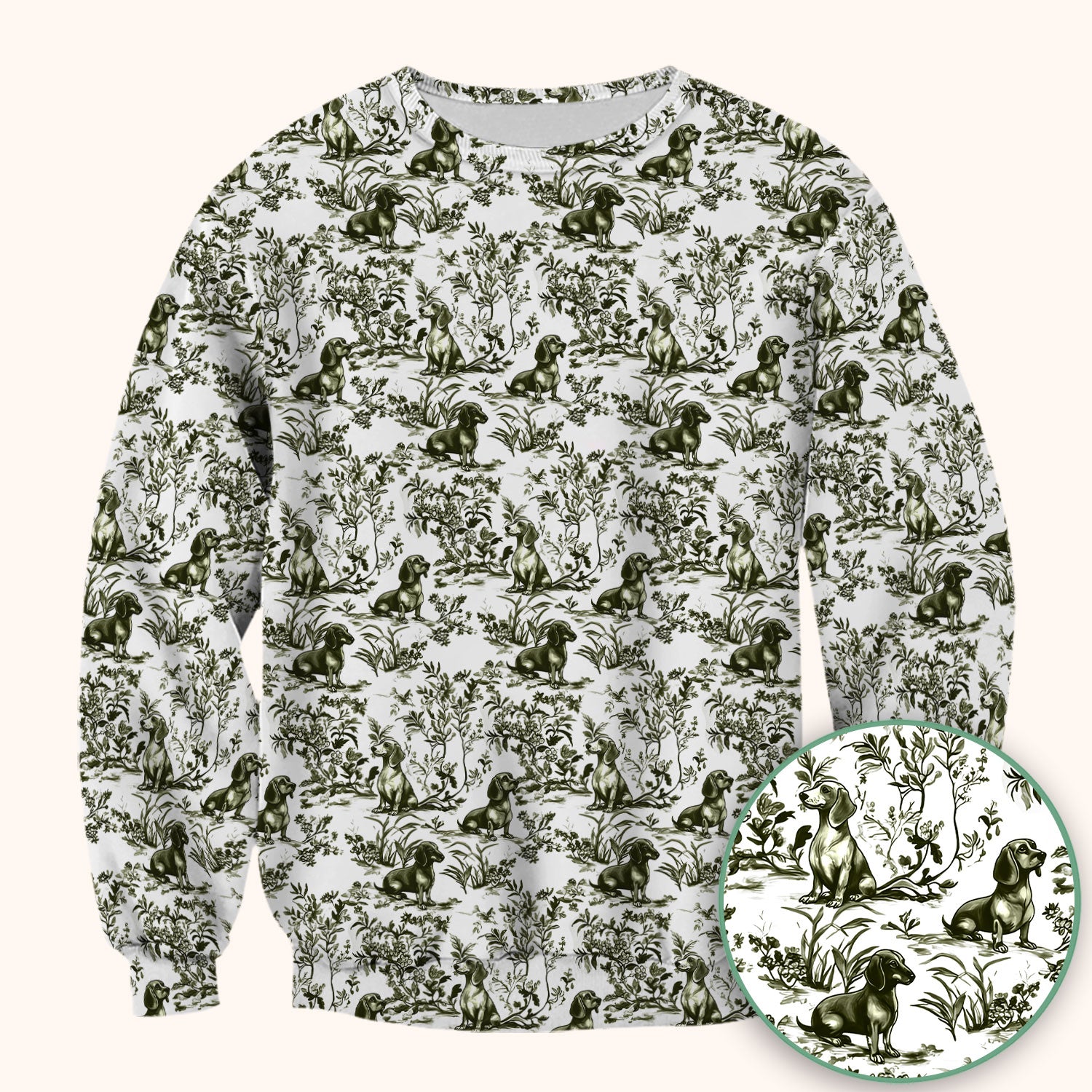 Toile de Jouy Dog Scrub Top – Elegant Blue Dachshund Pattern – Cute Medical Uniform for Nurses, Vets, and Animal Care Workers