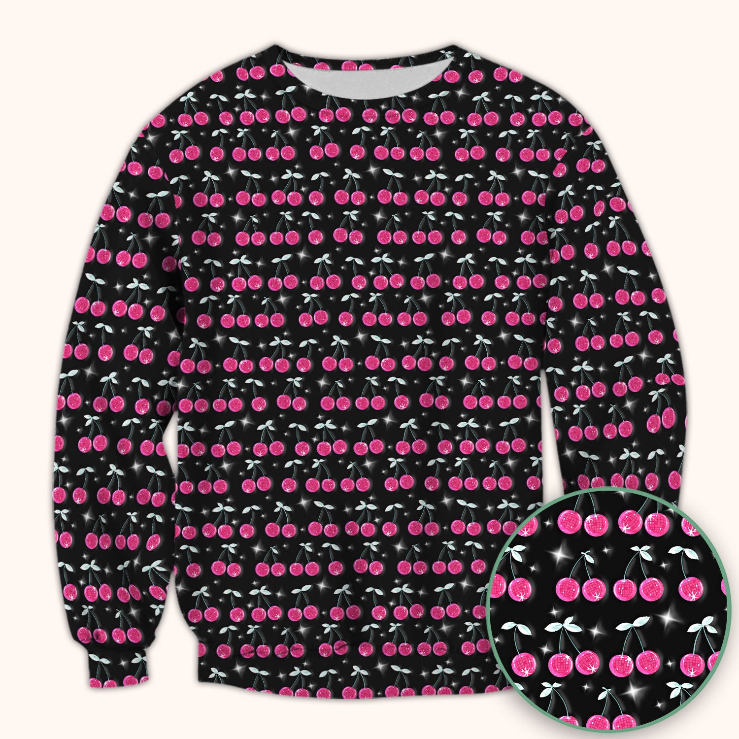 Pink Cherry Sparkle Print Scrub Top, Comfortable Scrubs for Nurses