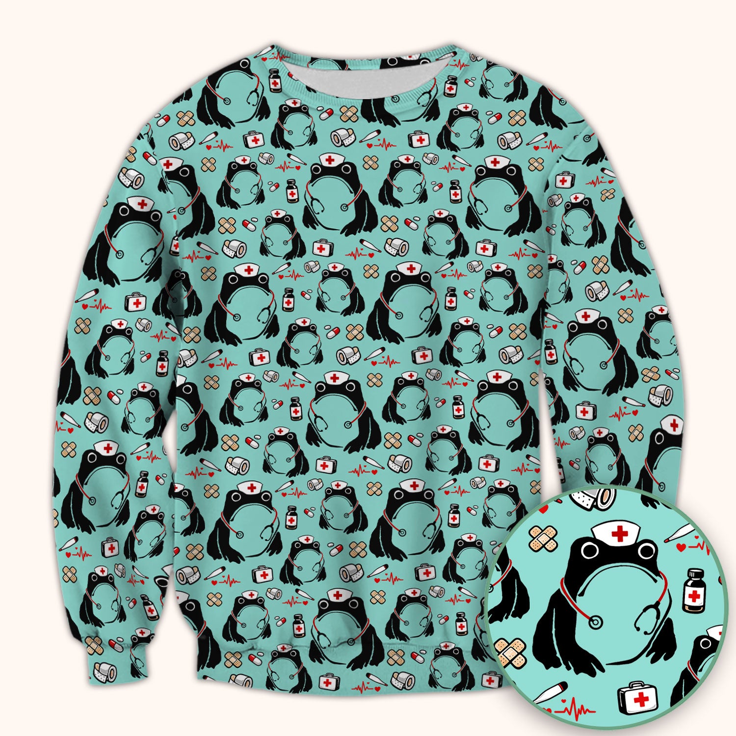 Cute Frog Nurse Medical Print Scrub Top, Comfortable Scrubs for Nurses