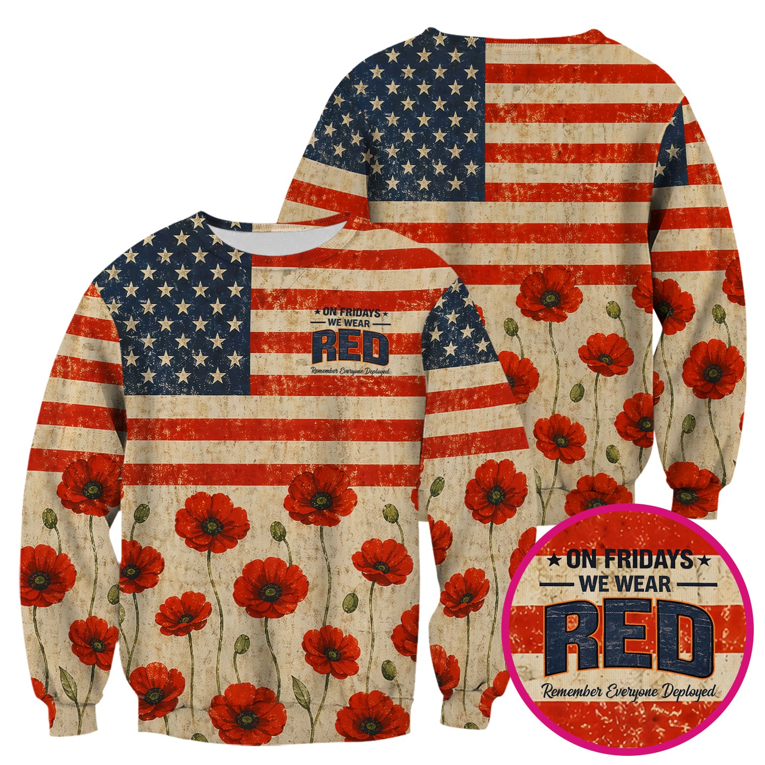 Patriotic American Flag Poppy Flower Pattern Scrub Top, Comfortable Scrubs for Nurses