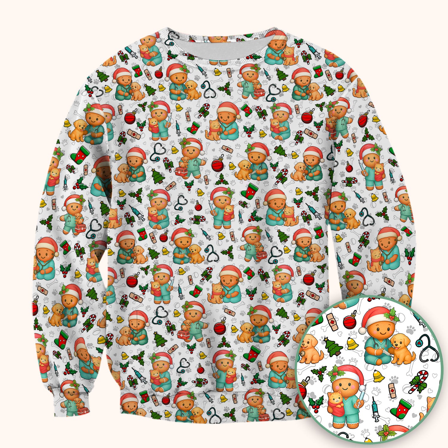 Cute Pharmacy Christmas Scrub Top – Funny Gingerbread Nurse Print Shirt – Festive Holiday Medical Uniform for Pharmacy Tech and Doctor