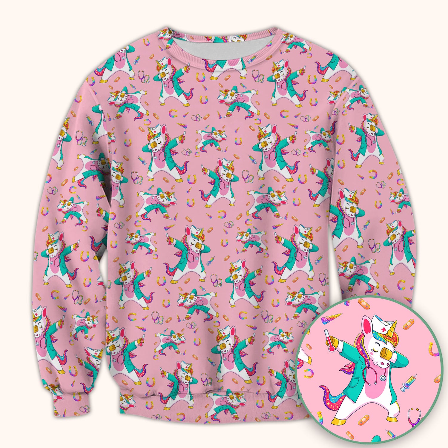 Cute Unicorn Nurse Dance Pattern Scrub Top, Breathable Fabrics Nursing Uniform
