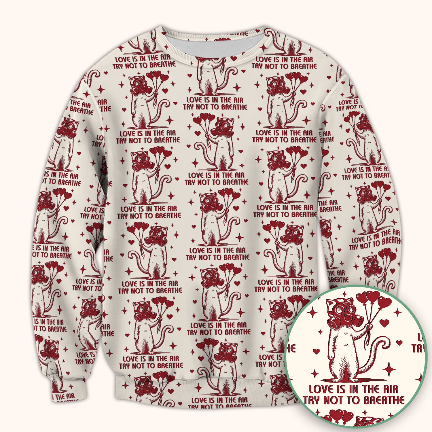 Gas Mask Cat Heart Balloon Valentine Print Scrub Top, Comfortable Scrubs for Nurses