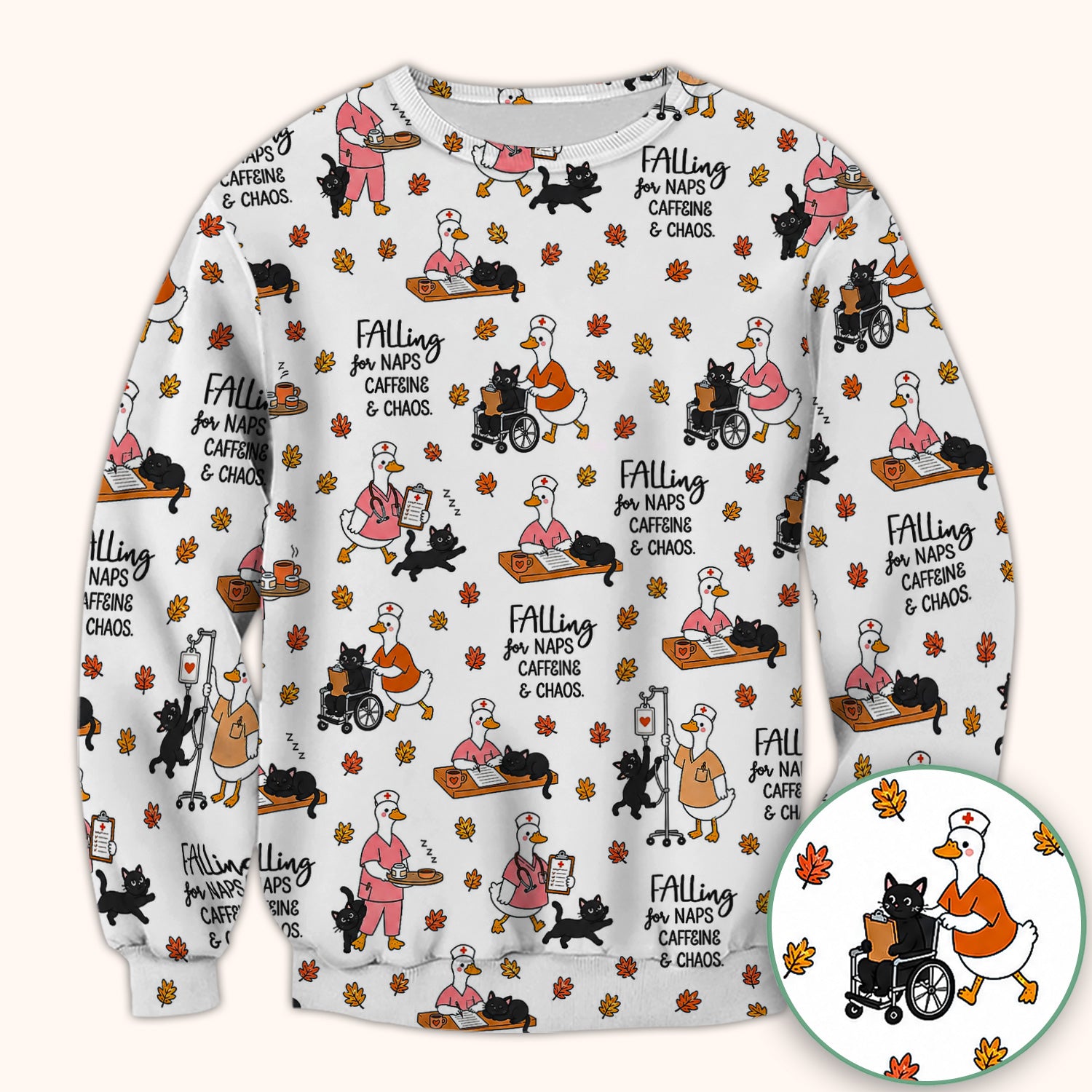 Funny Fall Nurse Goose And Black Cat Scrub Top, Comfortable Scrubs for Nurses
