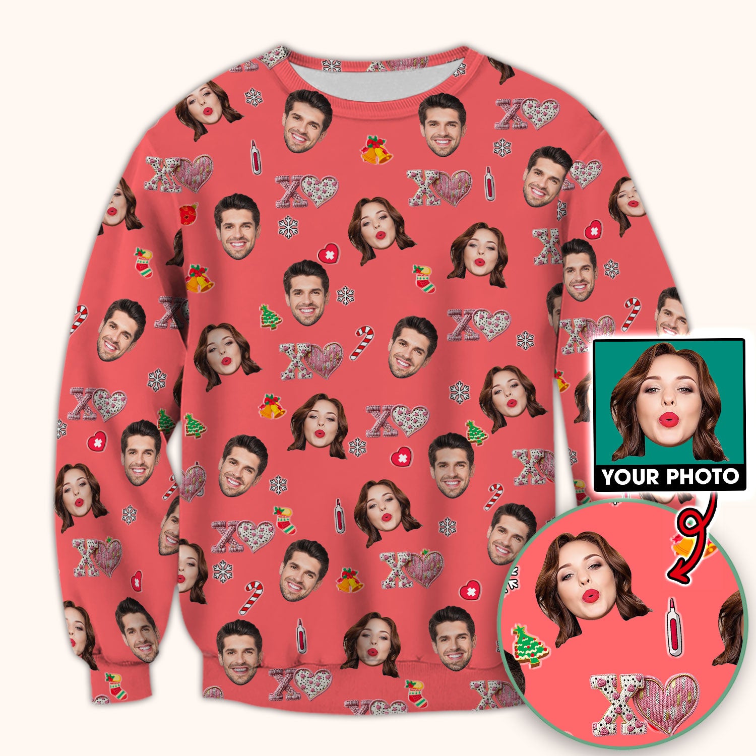 Custom Face Pattern XOXO Scrub Shirt, Personalized Photo Scrub Top, Breathable Fabrics Nursing Uniform