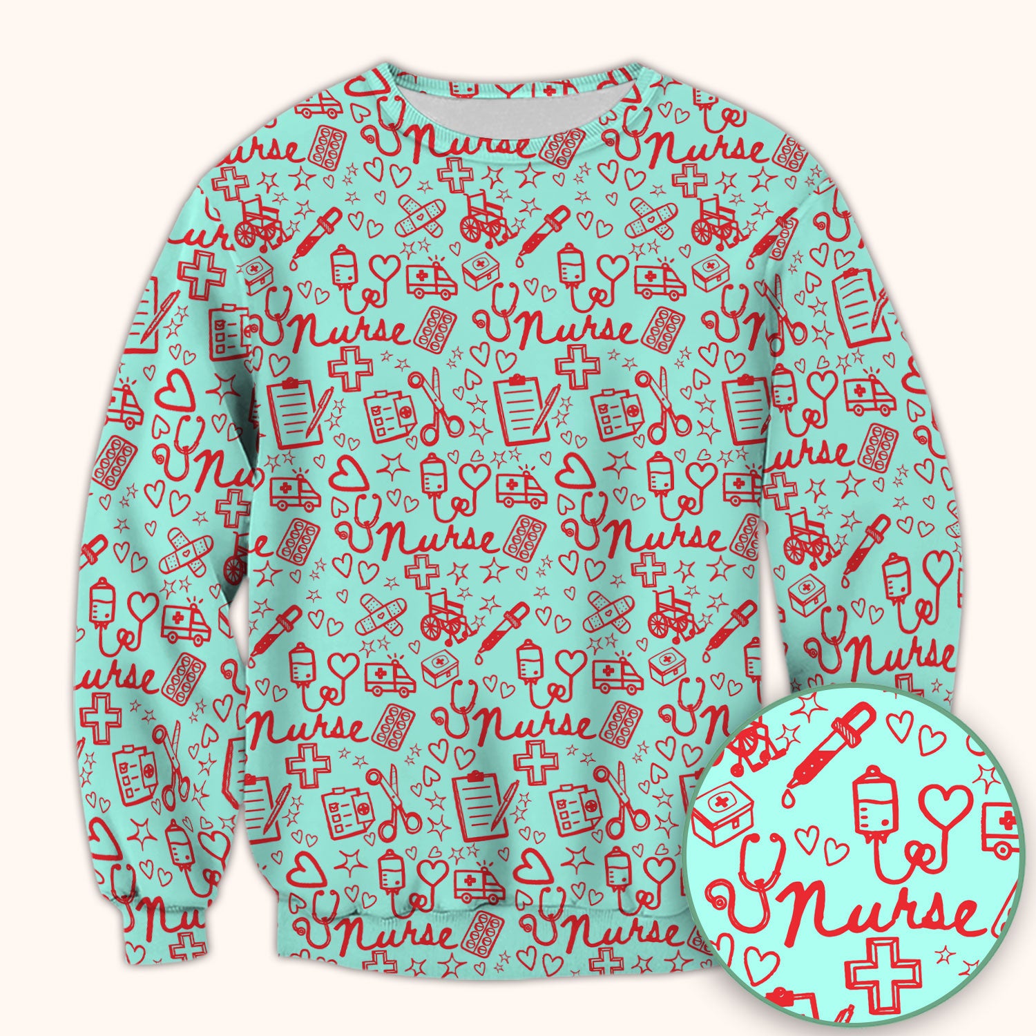 Cute Nurse Heart Medical Pattern Scrub Top, Comfortable Scrubs for Nurses