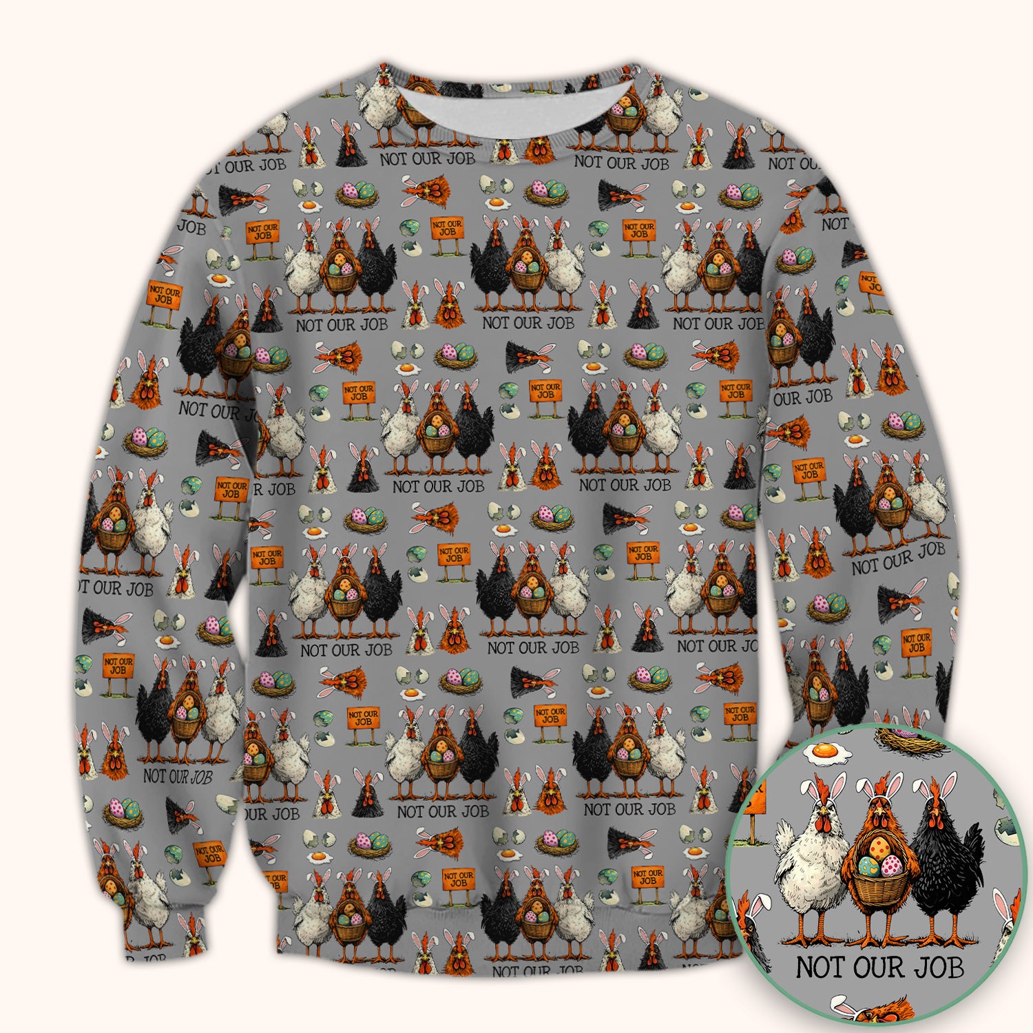 Funny Easter Chicken Humor Pattern Scrub Top, Comfortable Scrubs for Nurses