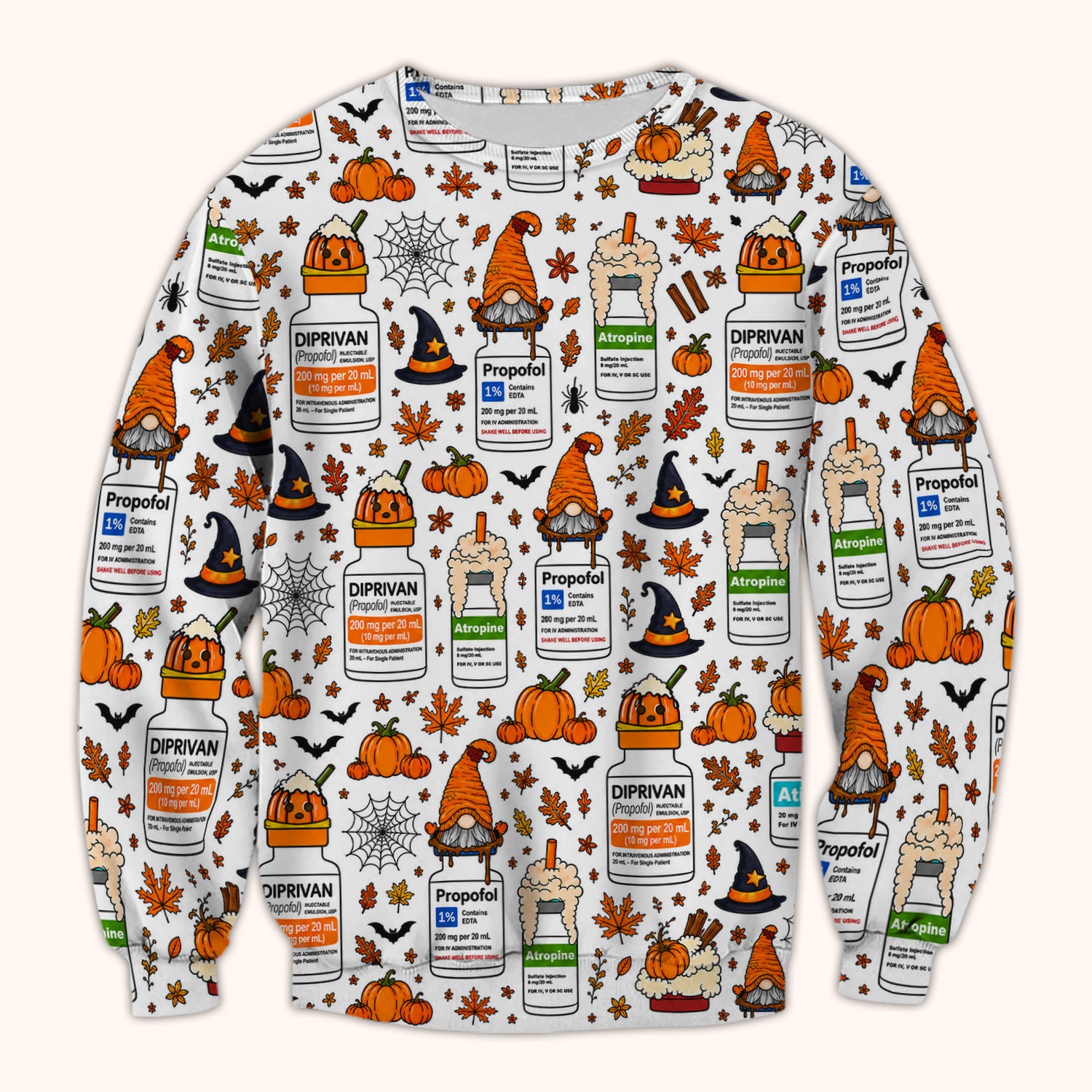 Funny Witch Hat & Pumpkin Print Scrub Top, Comfortable Scrubs for Nurses