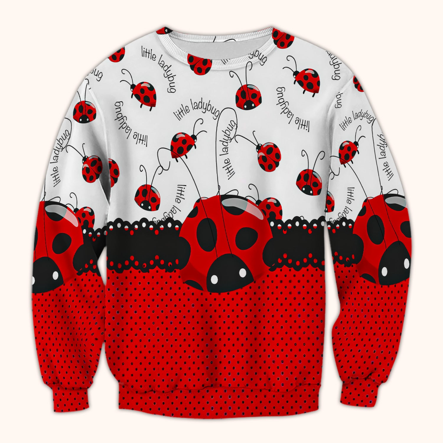 Cute Little Ladybug Polka Dot Pattern Scrub Top, Breathable Fabrics Nursing Uniform
