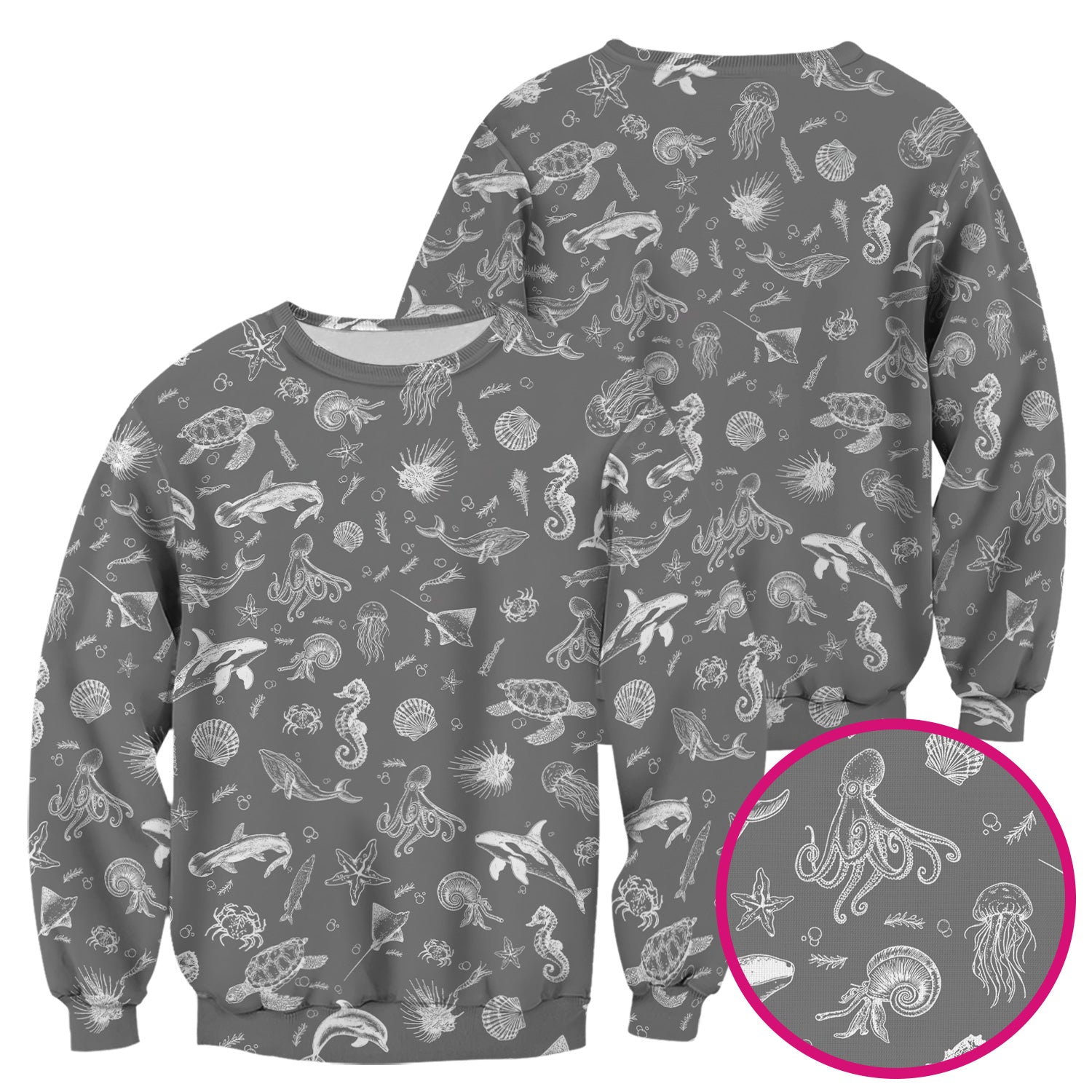 Marine Sea Life Pattern Scrub Top, Breathable Fabrics Nursing Uniform