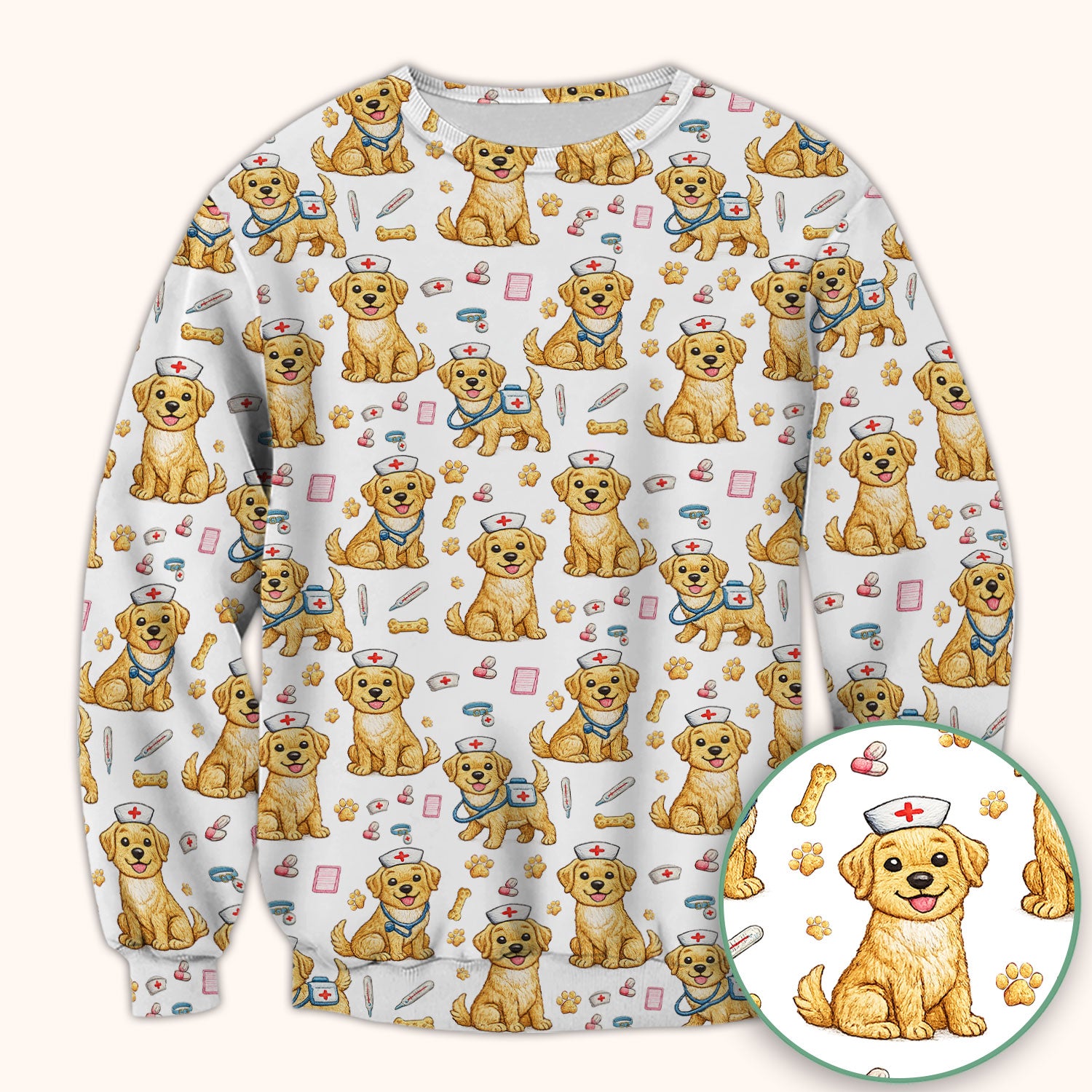 Cute Puppy Nurse Medical Print Scrub Top, Comfortable Scrubs for Nurses