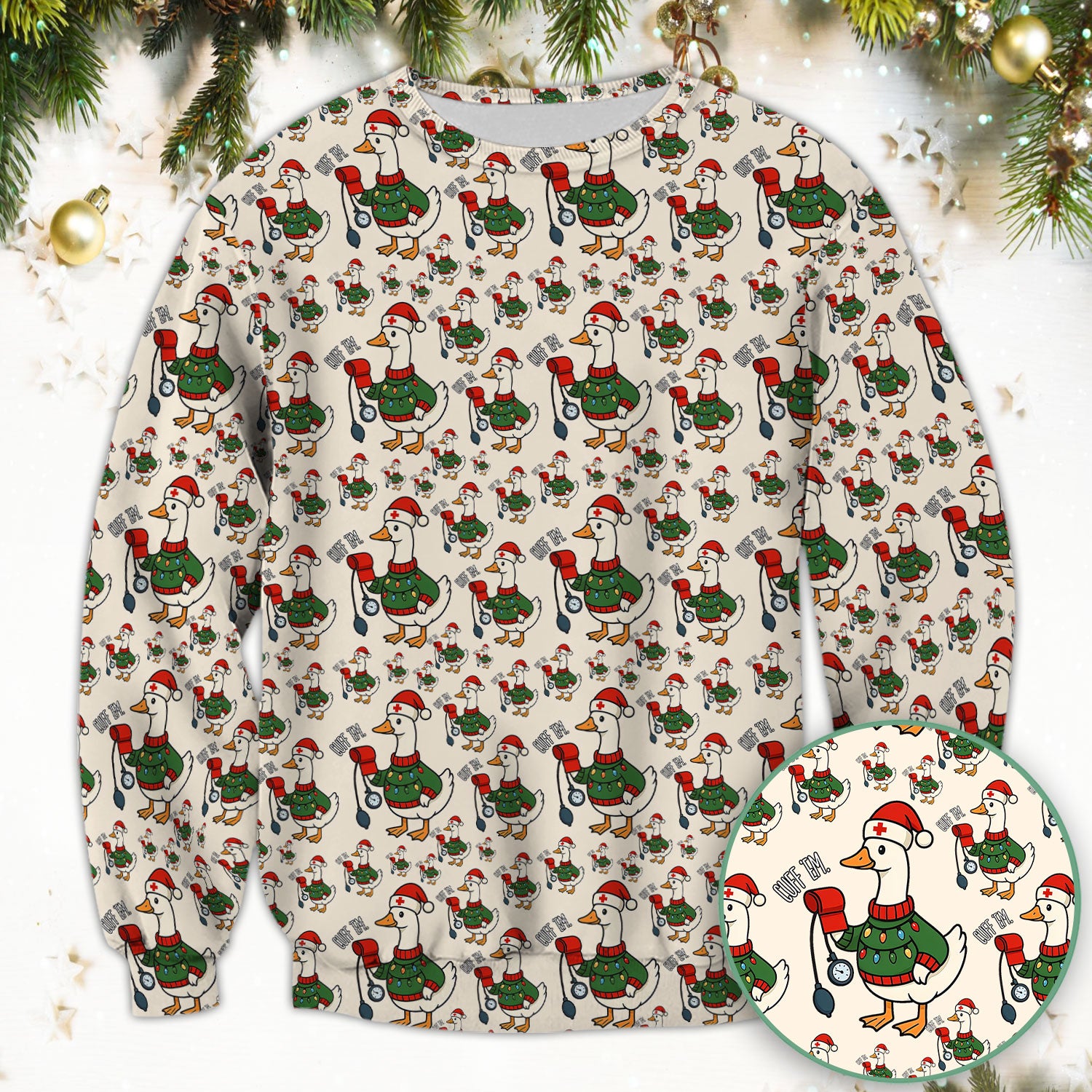Nurse Christmas Duck Scrub Top, Cute Goose Pattern Scrub Shirt, RN LPN CNA Nursing Uniform