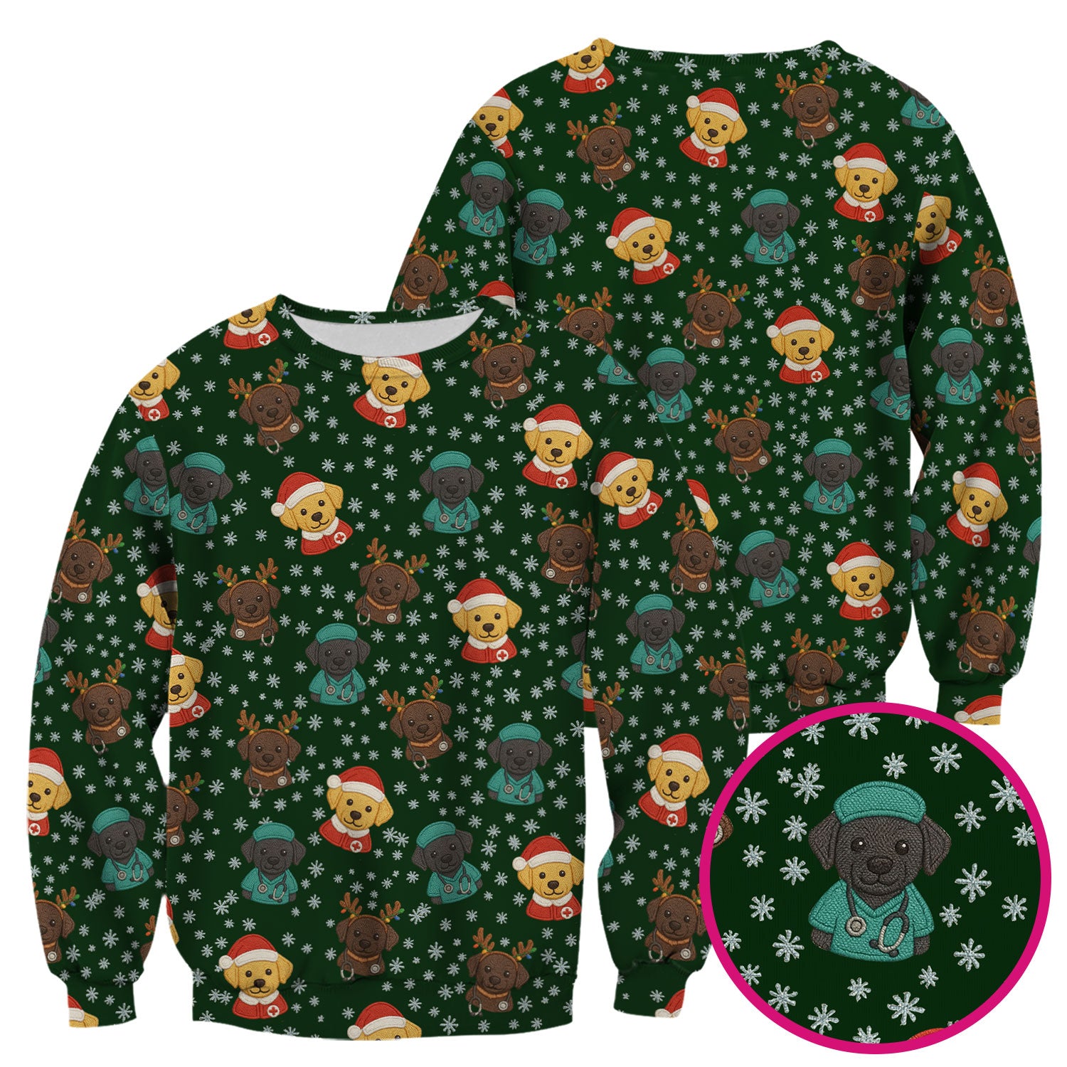 Christmas Dog Pattern Scrub Top, Cute Puppy Nurse Scrub Shirt, Holiday Nursing Uniform