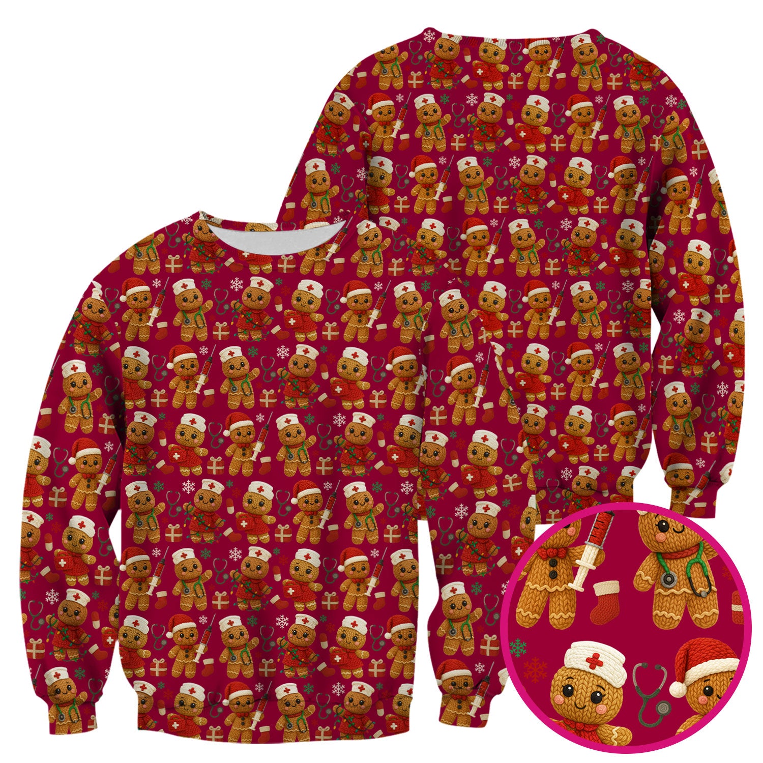 Christmas Scrub Tops for Women - Cute Gingerbread Nurse Pattern Medical Scrub Shirt - Festive Holiday Christmas Scrubs with Adorable Design