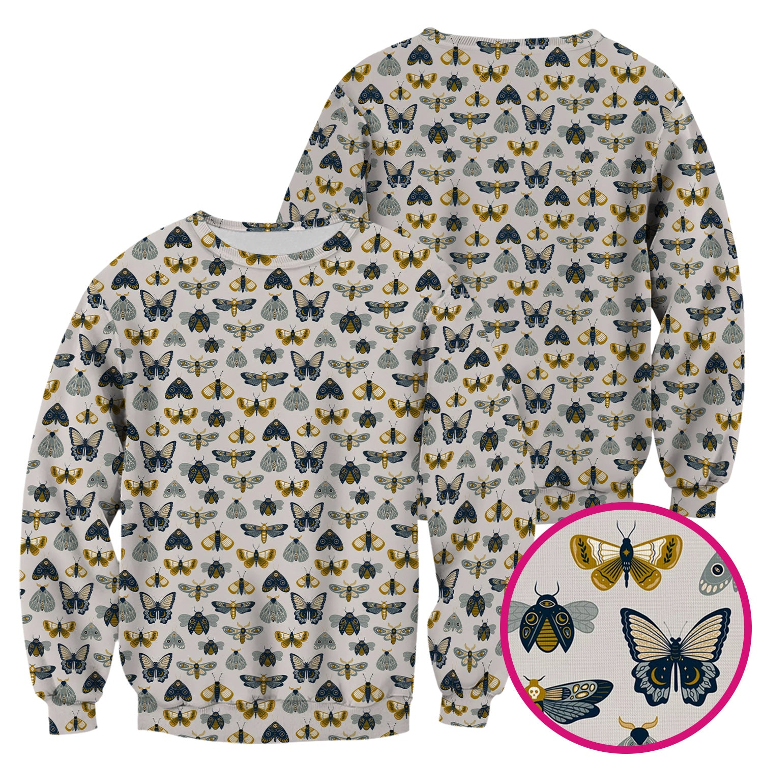 Vintage Butterfly Moth Insect Pattern Scrub Top, Comfortable Scrubs for Nurses
