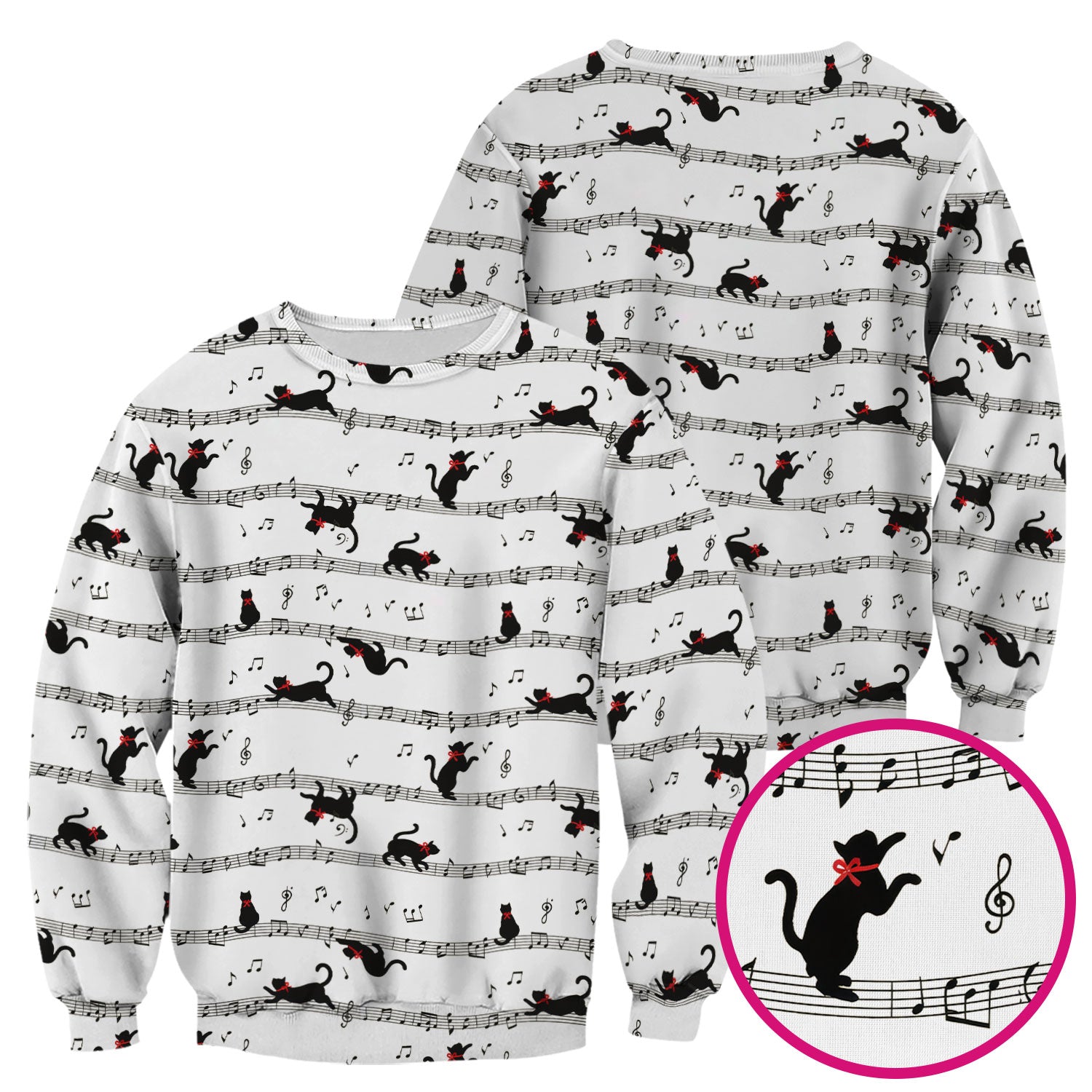 Cute Dancing Black Cat Music Staff Pattern Scrub Top, Comfortable Scrubs for Nurses