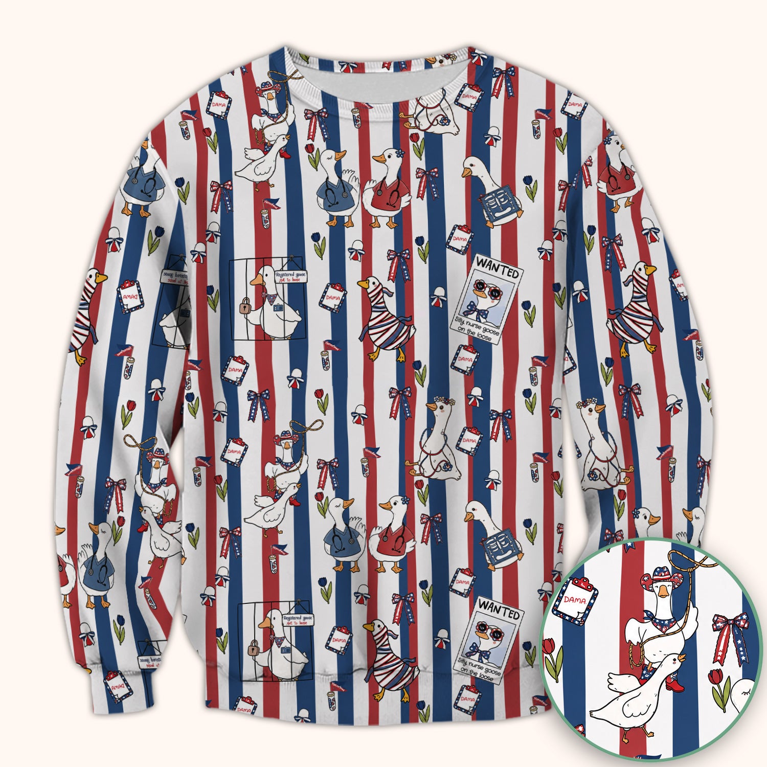 Funny Patriotic Goose Nurse Pattern Scrub Top, Comfortable Scrubs for Nurses