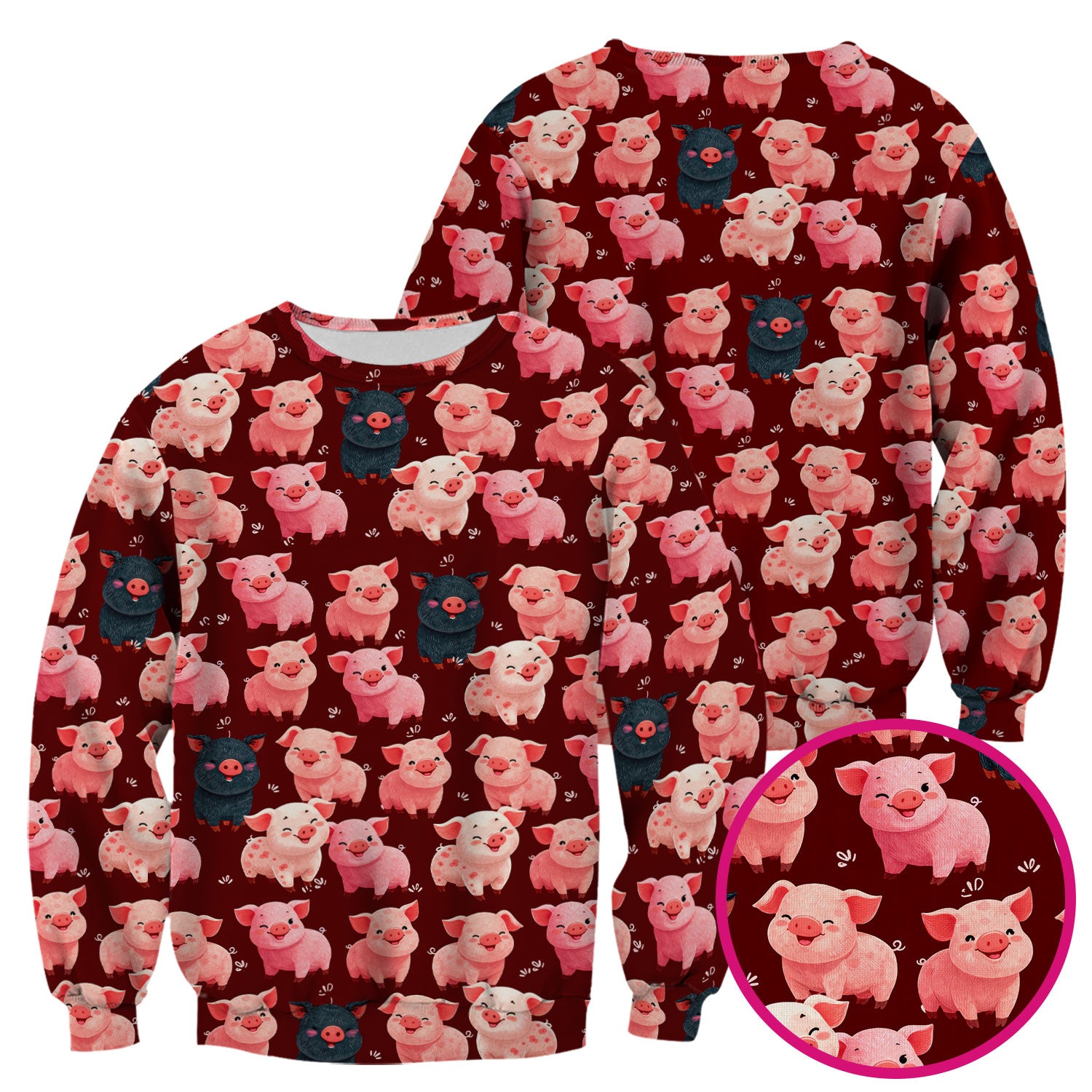 Funny Farm Pig Cartoon Pattern Scrub Top, Comfortable Scrubs for Nurses