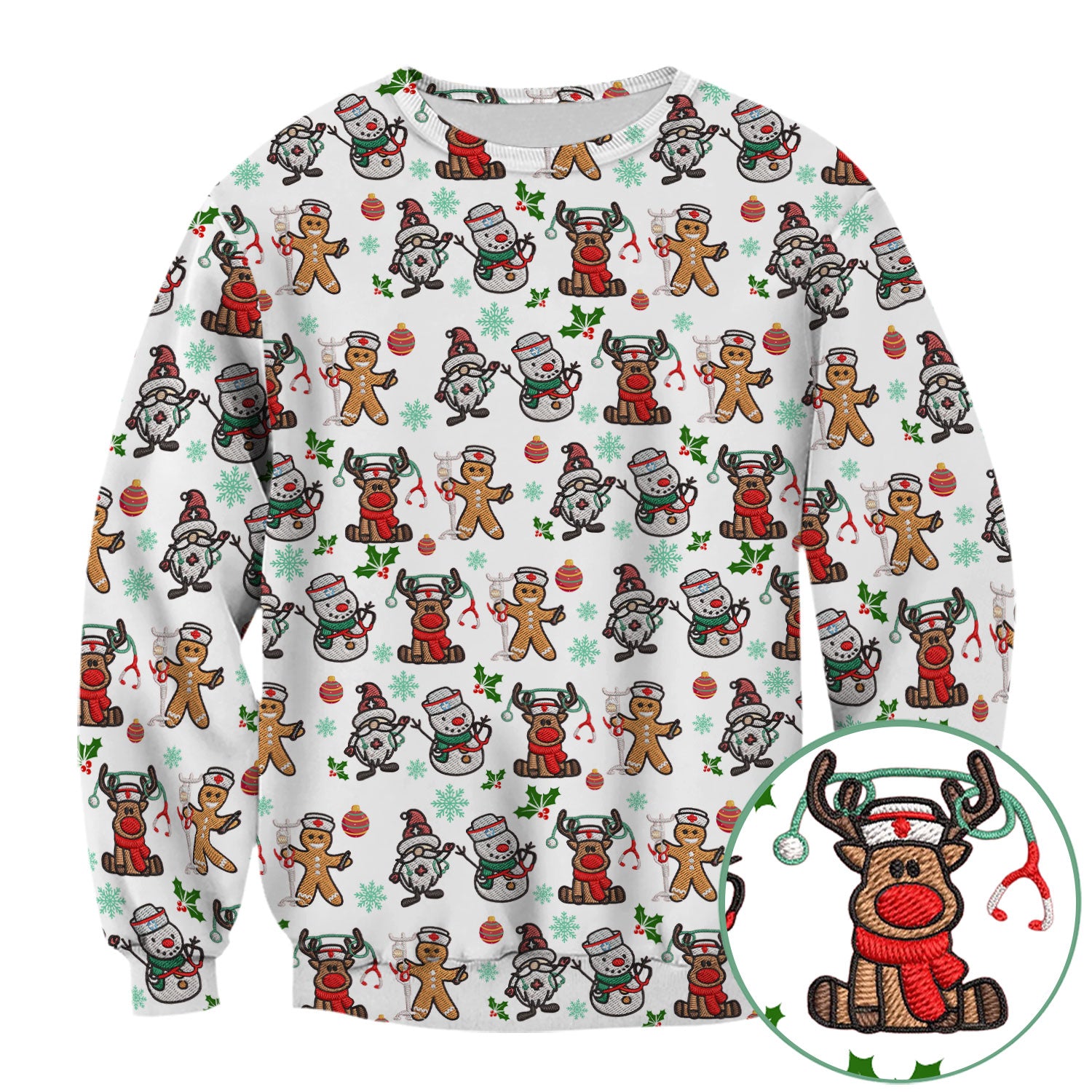Christmas Gingerbread Scrubs for Women - Comfortable Scrubs for Nurses - Reindeer Santa Med Shirt - Breathable Fabrics Nursing Uniform