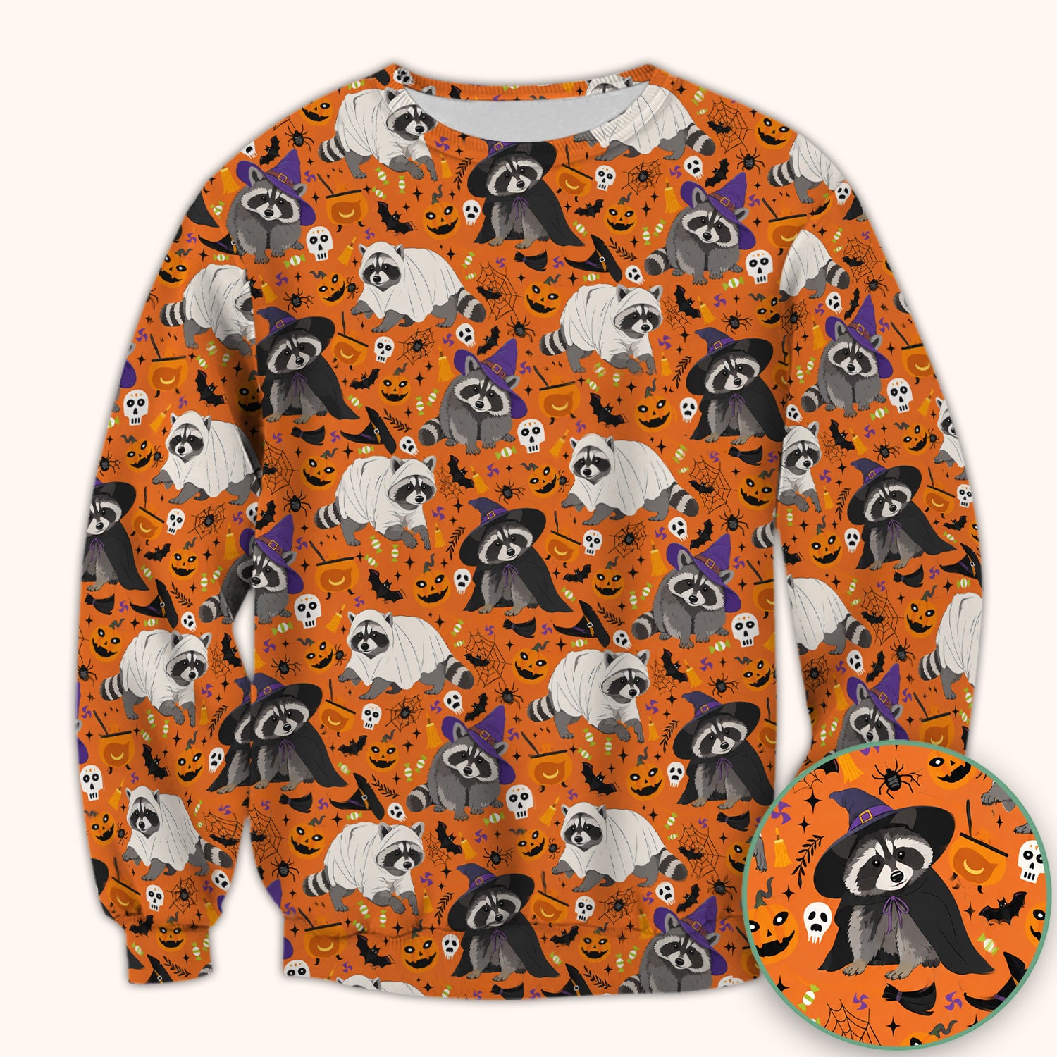Cute Halloween Raccoon Costumes Print Scrub Top, Comfortable Scrubs for Nurses