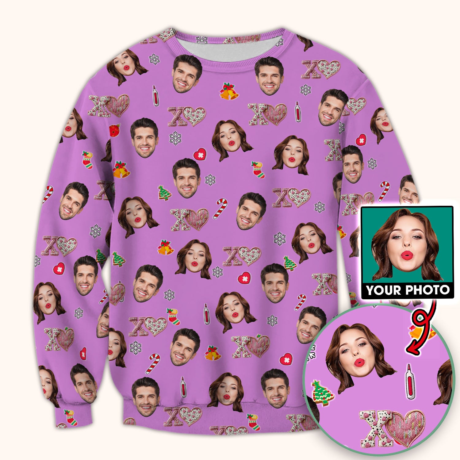 Custom Face Pattern XOXO Scrub Shirt, Personalized Photo Scrub Top, Breathable Fabrics Nursing Uniform