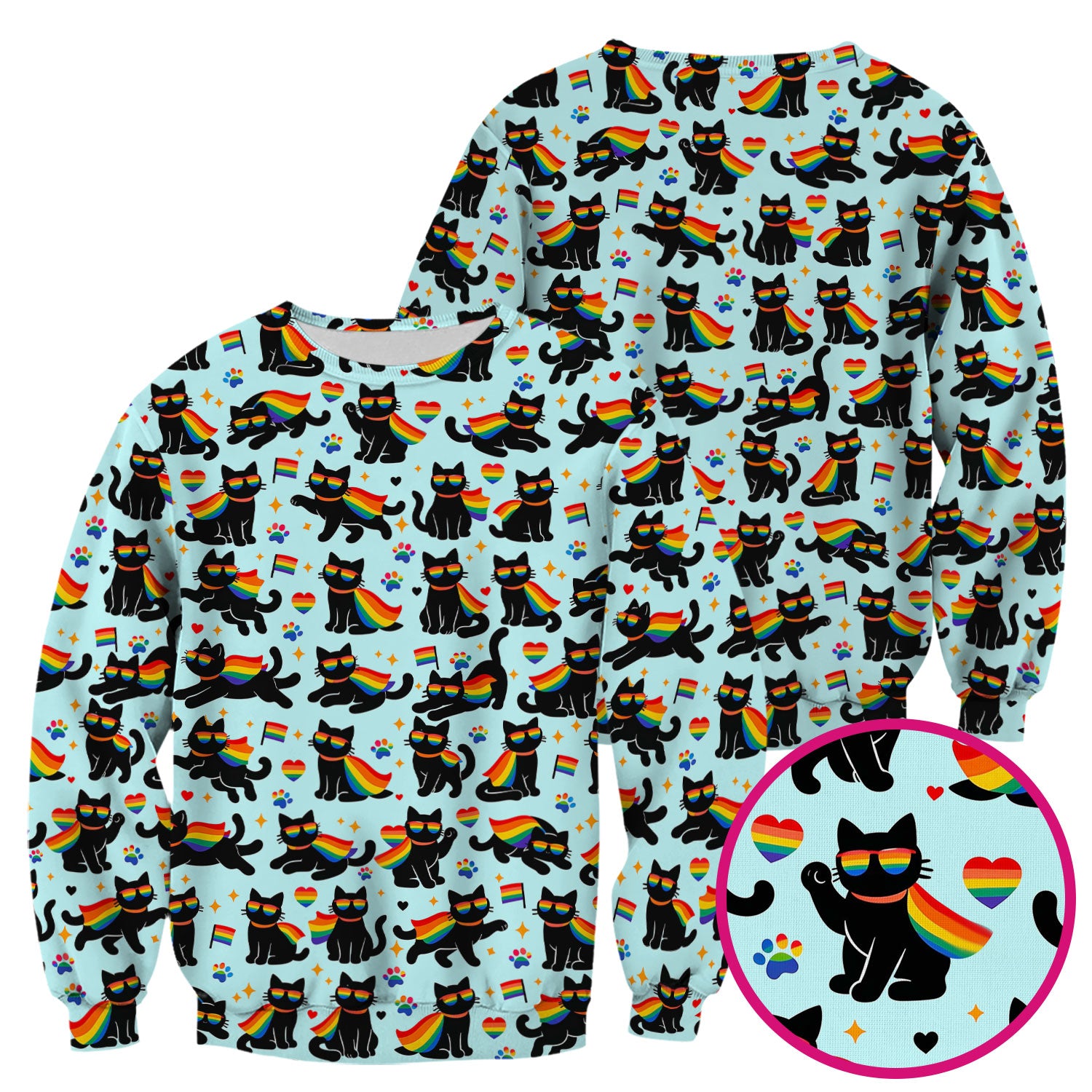 Rainbow Black Cat Pride Pattern Scrub Top, Breathable Fabrics Nursing Uniform